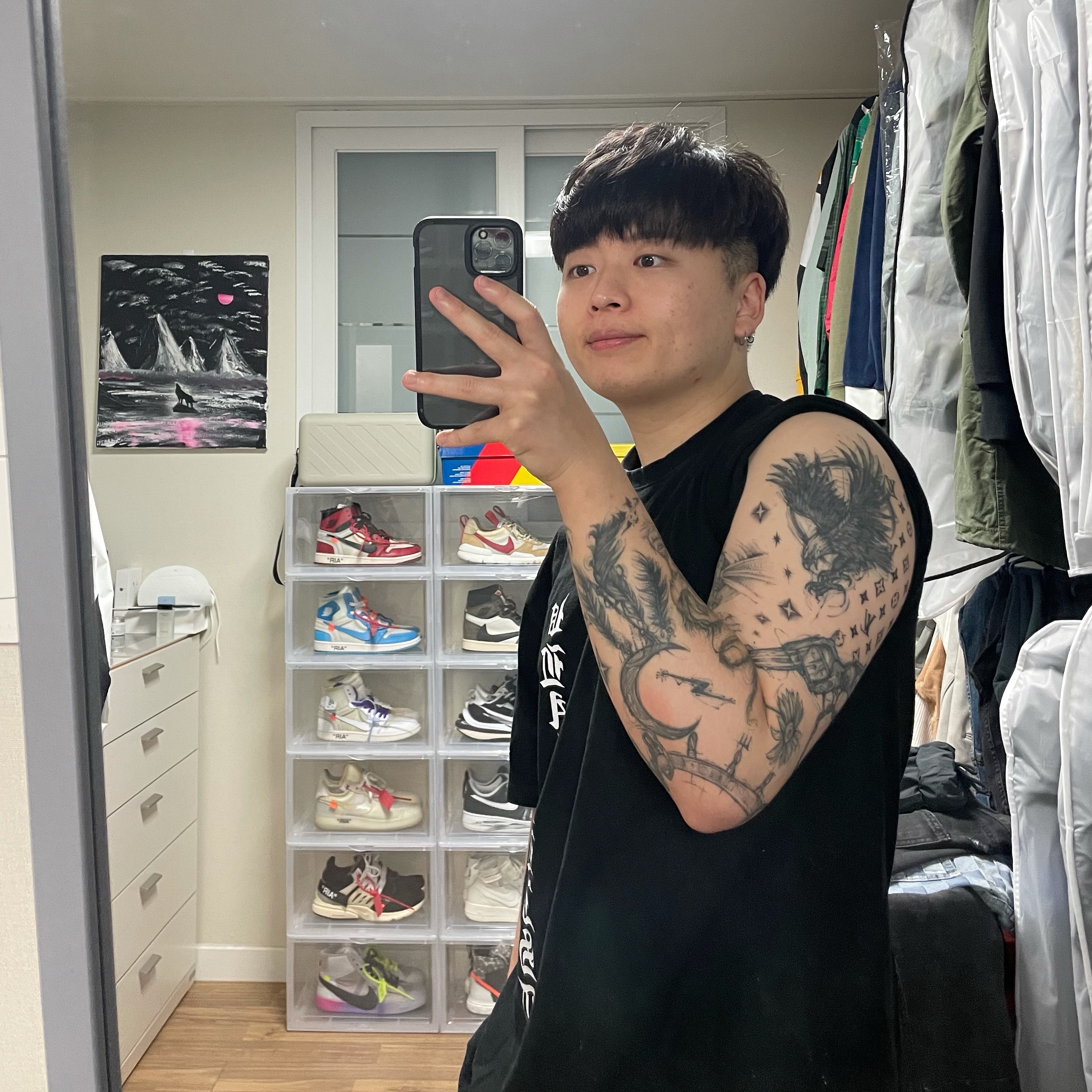 Jordan 1 x Off-White Retro High Chicago The Ten, Jordan 1 x Off-White Retro High University Blue 착용 스타일
