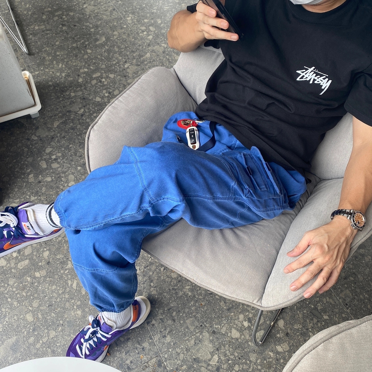 Nike ACG Watchman Peak Pants Blue Void - Asia, Nike x Sacai VaporWaffle Dark Iris 착용 스타일 - 1