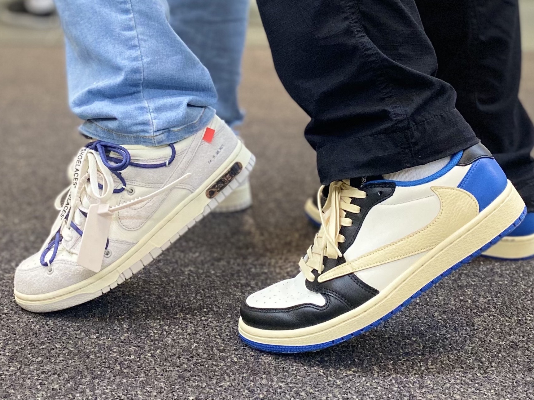 Nike x Off-White Dunk Low The 50 - Lot 18, Jordan 1 x Travis Scott x Fragment Retro Low OG SP Military Blue 착용 스타일