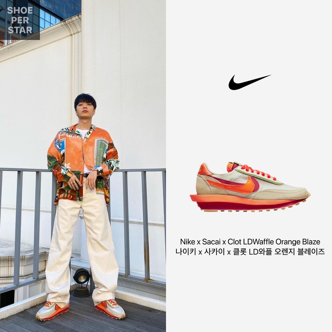 Nike x Sacai x Clot LDWaffle Orange Blaze, Jordan 3 x Fragment Retro SP White Black 착용 스타일 - 2