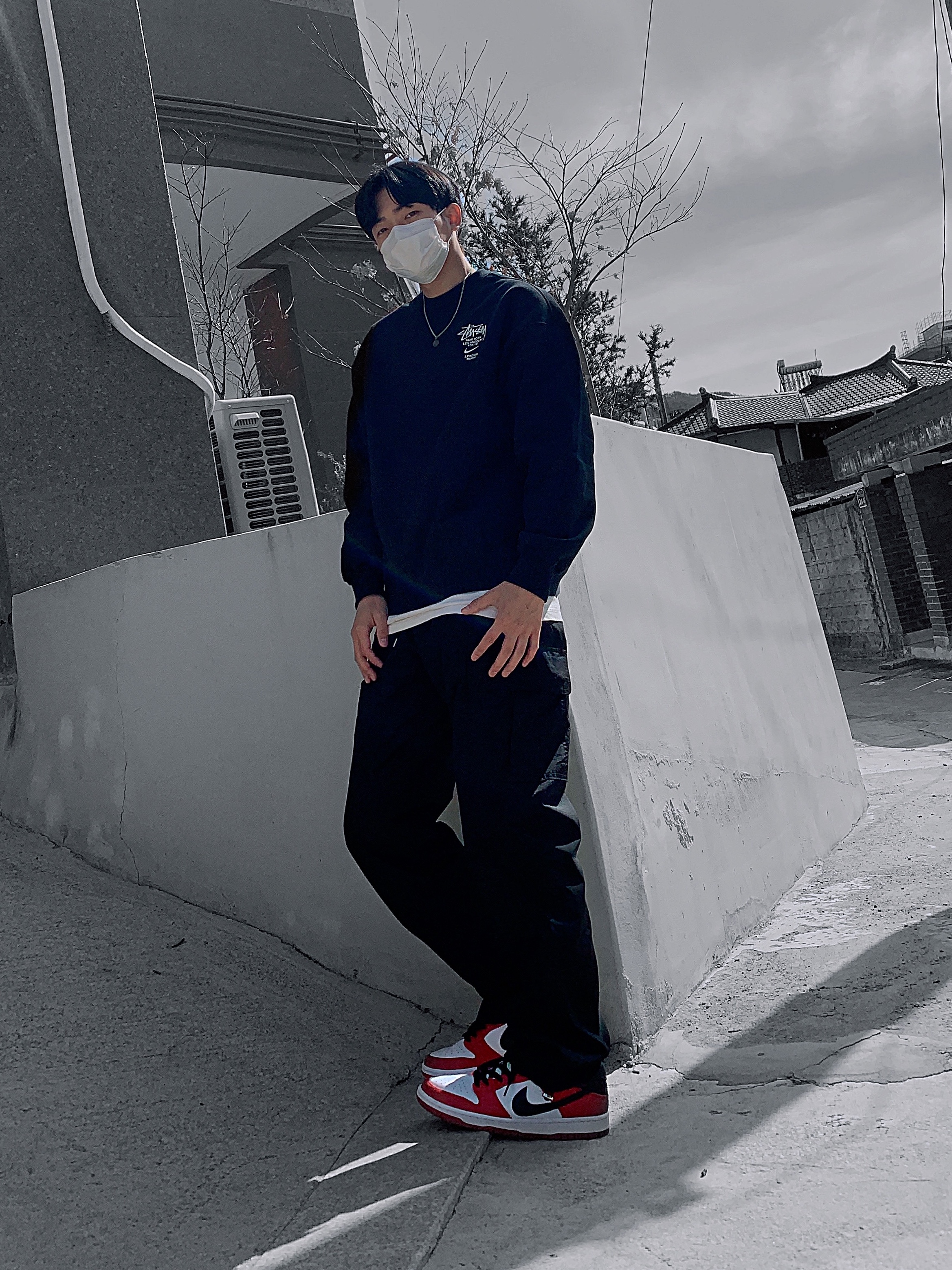Nike SB Dunk Low Pro Chicago, Nike x Stussy NRG ZR Fleece Crewneck Black - US/EU 착용 스타일