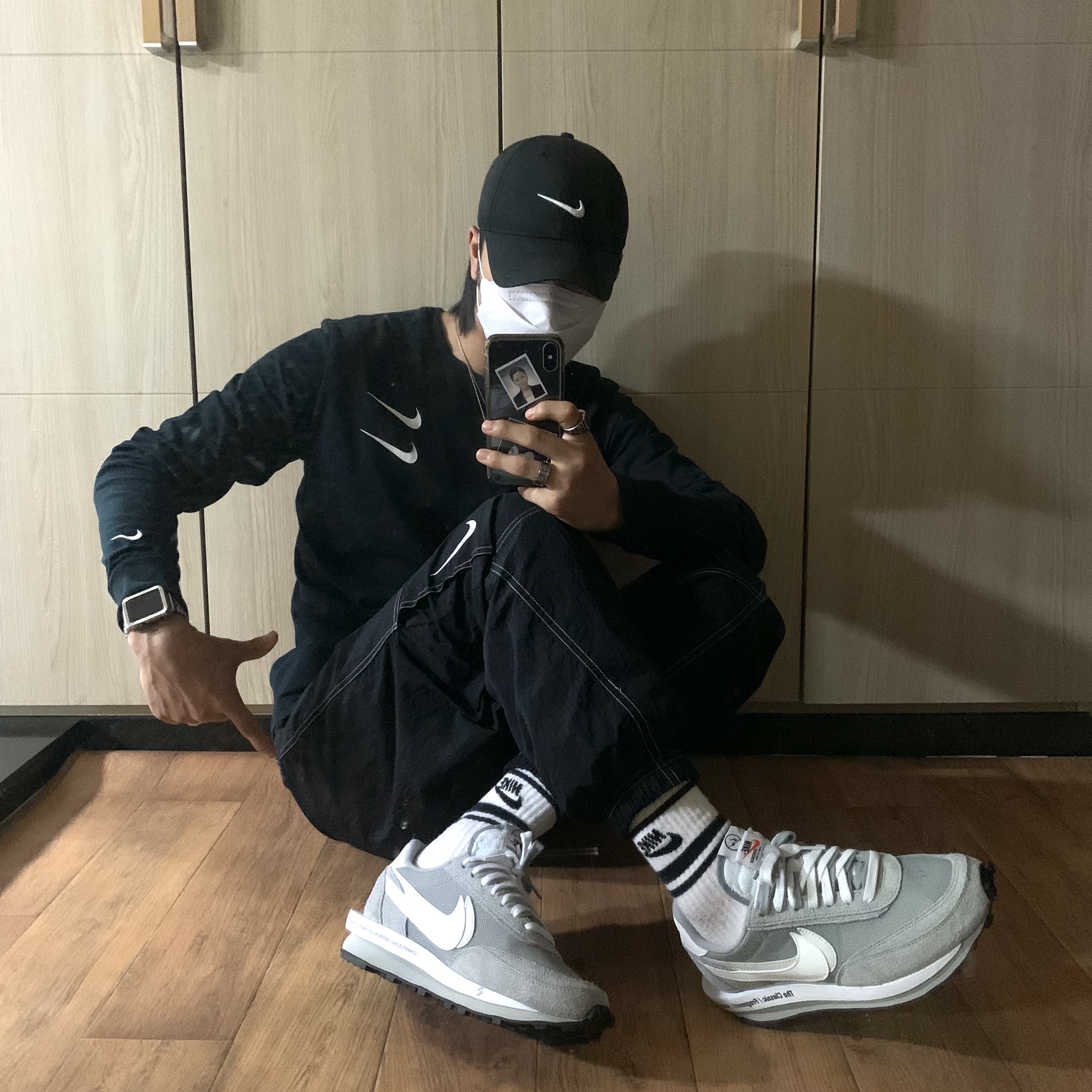 Nike x Sacai x Fragment LDWaffle Light Smoke Grey 착용 스타일