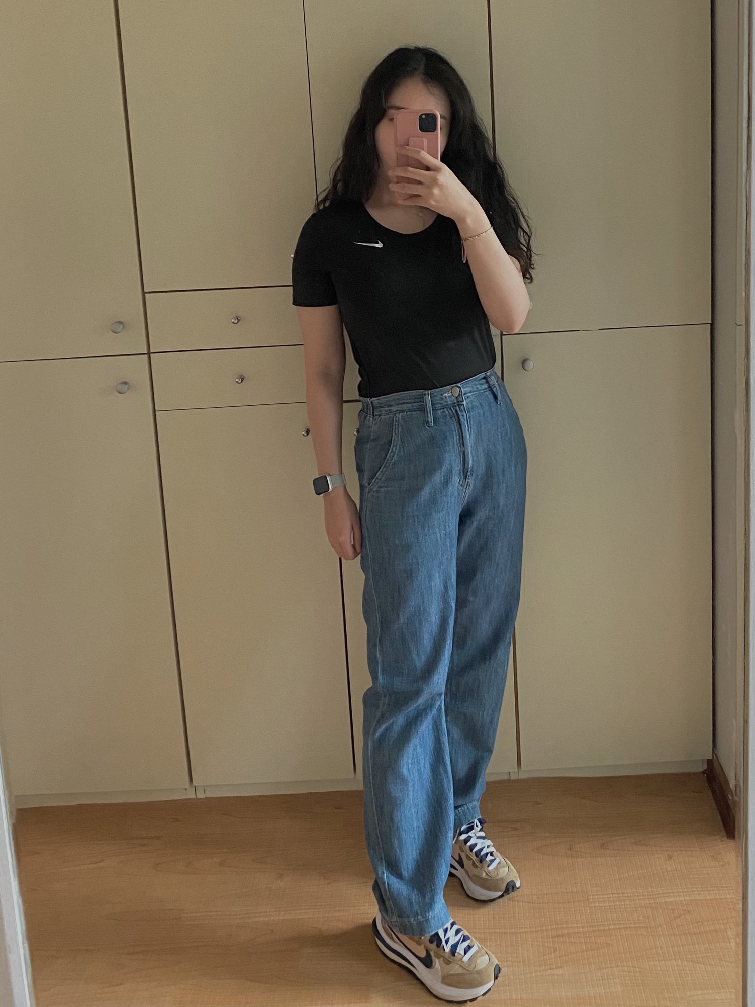 Nike x Sacai VaporWaffle Sesame and Blue Void 착용 스타일 - 1
