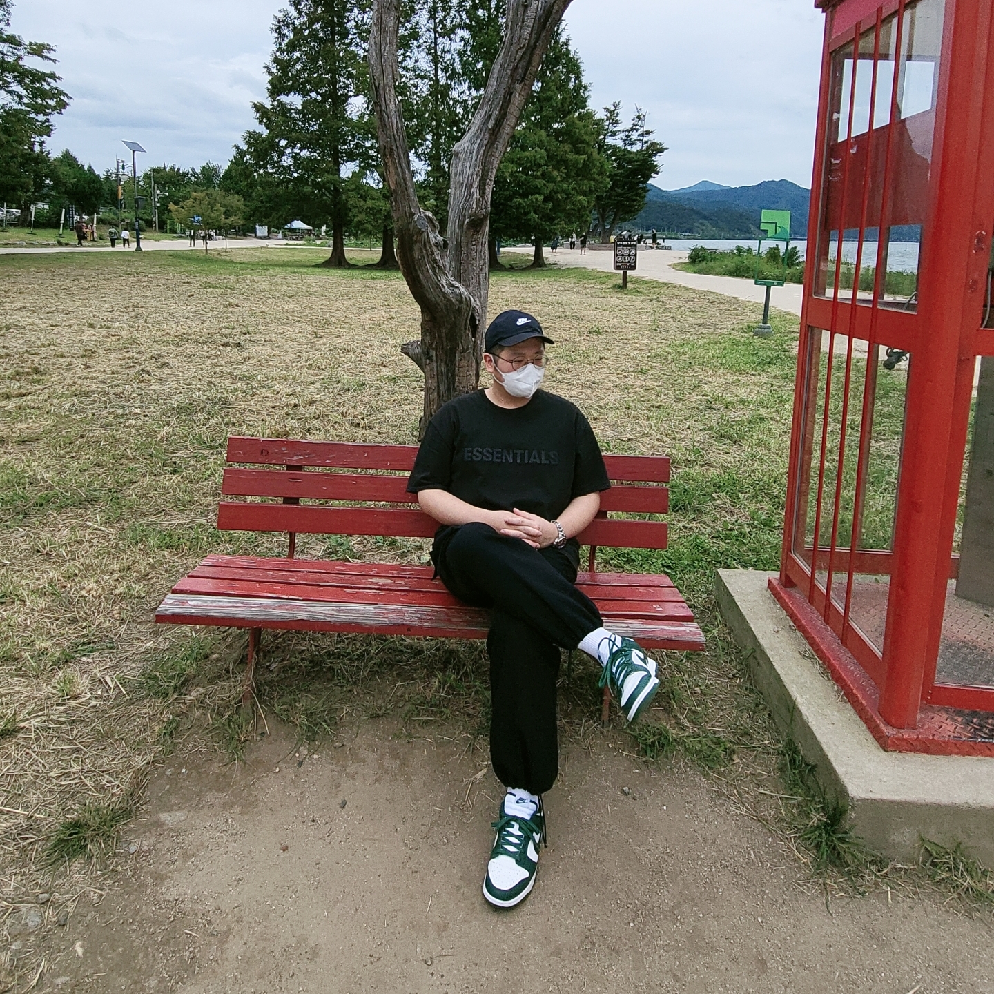 Nike Dunk Low Retro Varsity Green, Essentials 3D Silicon Applique Boxy T-Shirt Dark Slate/Black 2020 착용 스타일