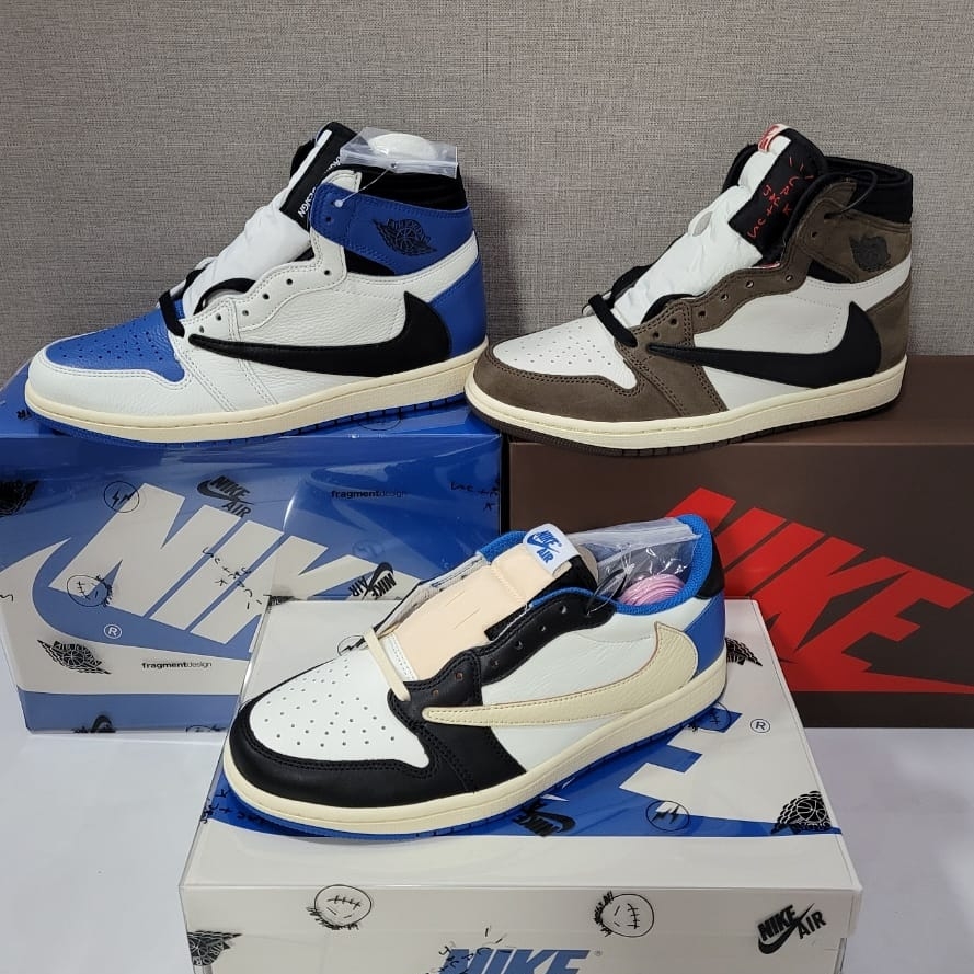 Jordan 1 x Travis Scott x Fragment Retro Low OG SP Military Blue, Jordan 1 x Travis Scott x Fragment Retro High OG SP Military Blue 착용 스타일 - 1