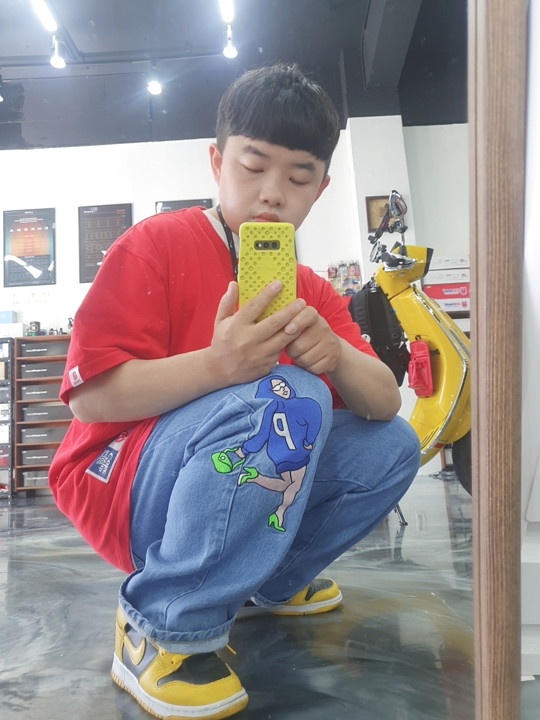 Palace Handbag Baggies Jean Stone Wash - 21SS, Nike Dunk High SP Varsity Maize 착용 스타일 - 2