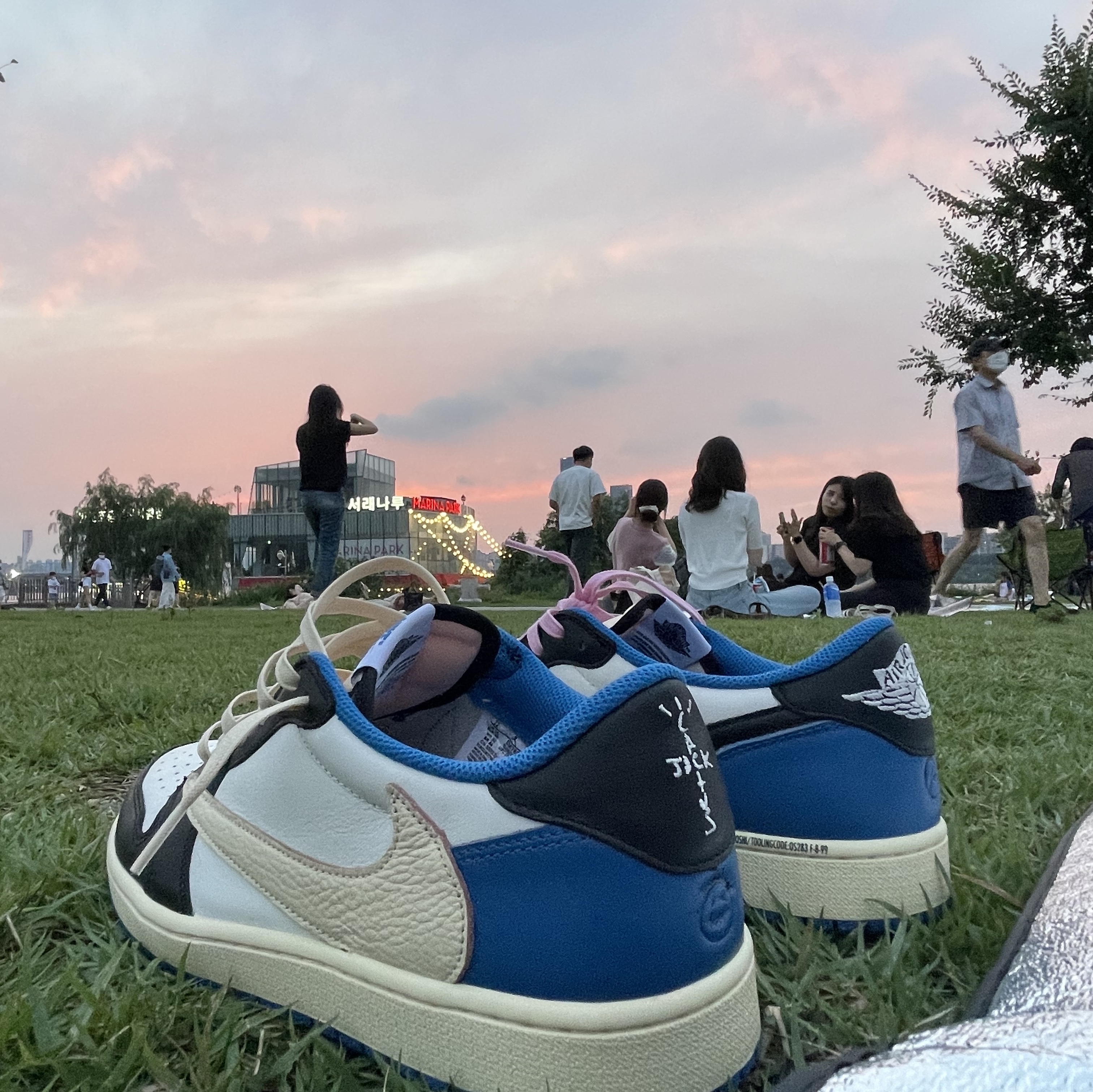 Jordan 1 x Travis Scott x Fragment Retro Low OG SP Military Blue 착용 스타일