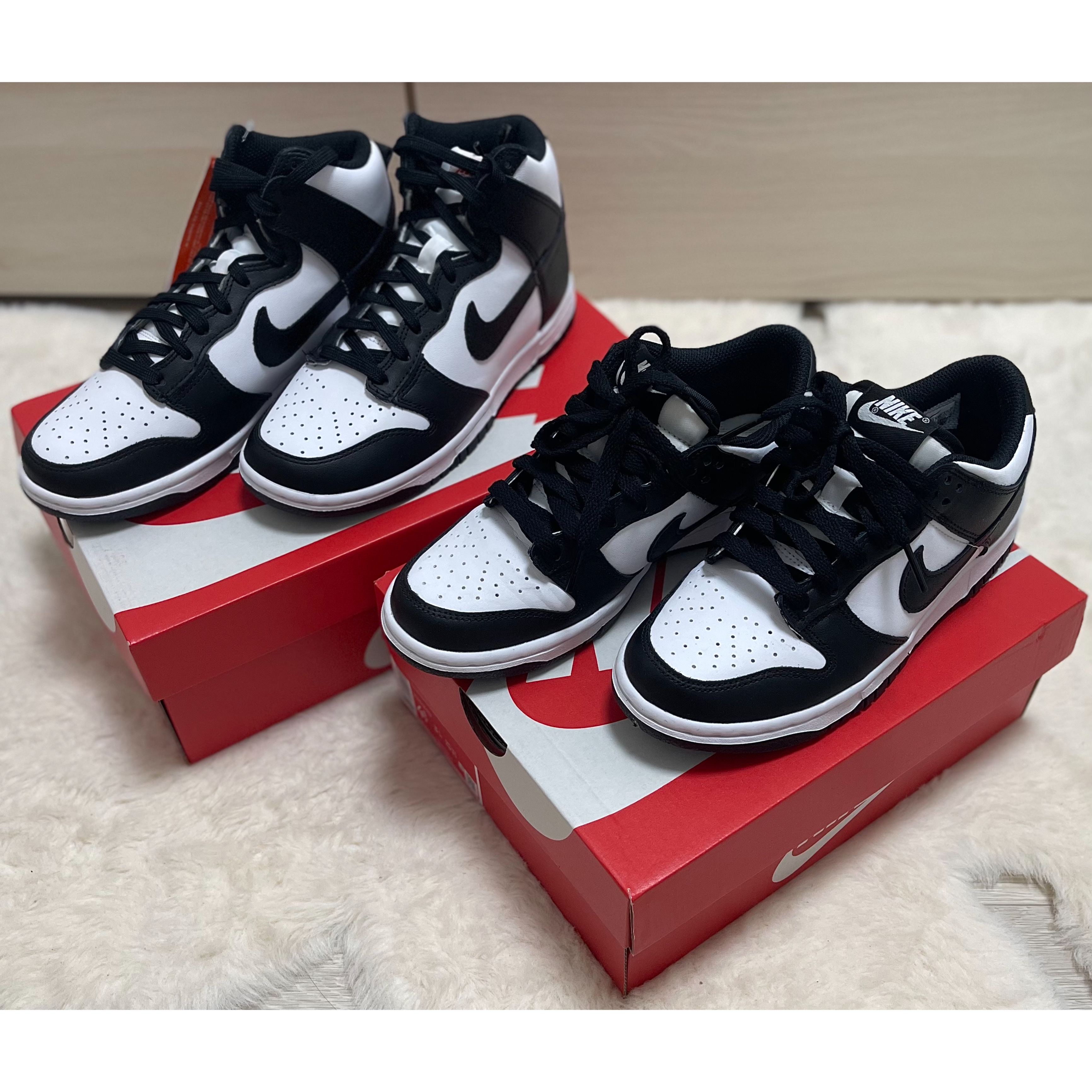 (W) Nike Dunk High Black and White, (GS) Nike Dunk Low Black 착용 스타일 - 1