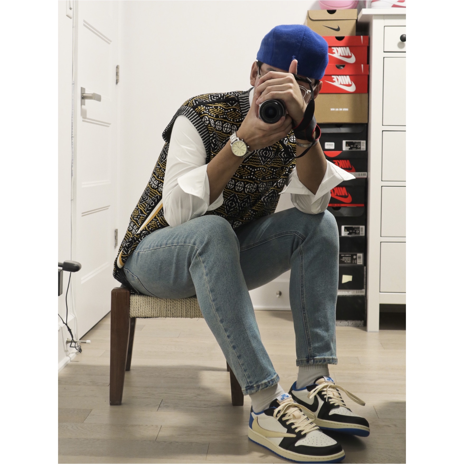 Jordan 1 x Travis Scott x Fragment Retro Low OG SP Military Blue 착용 스타일