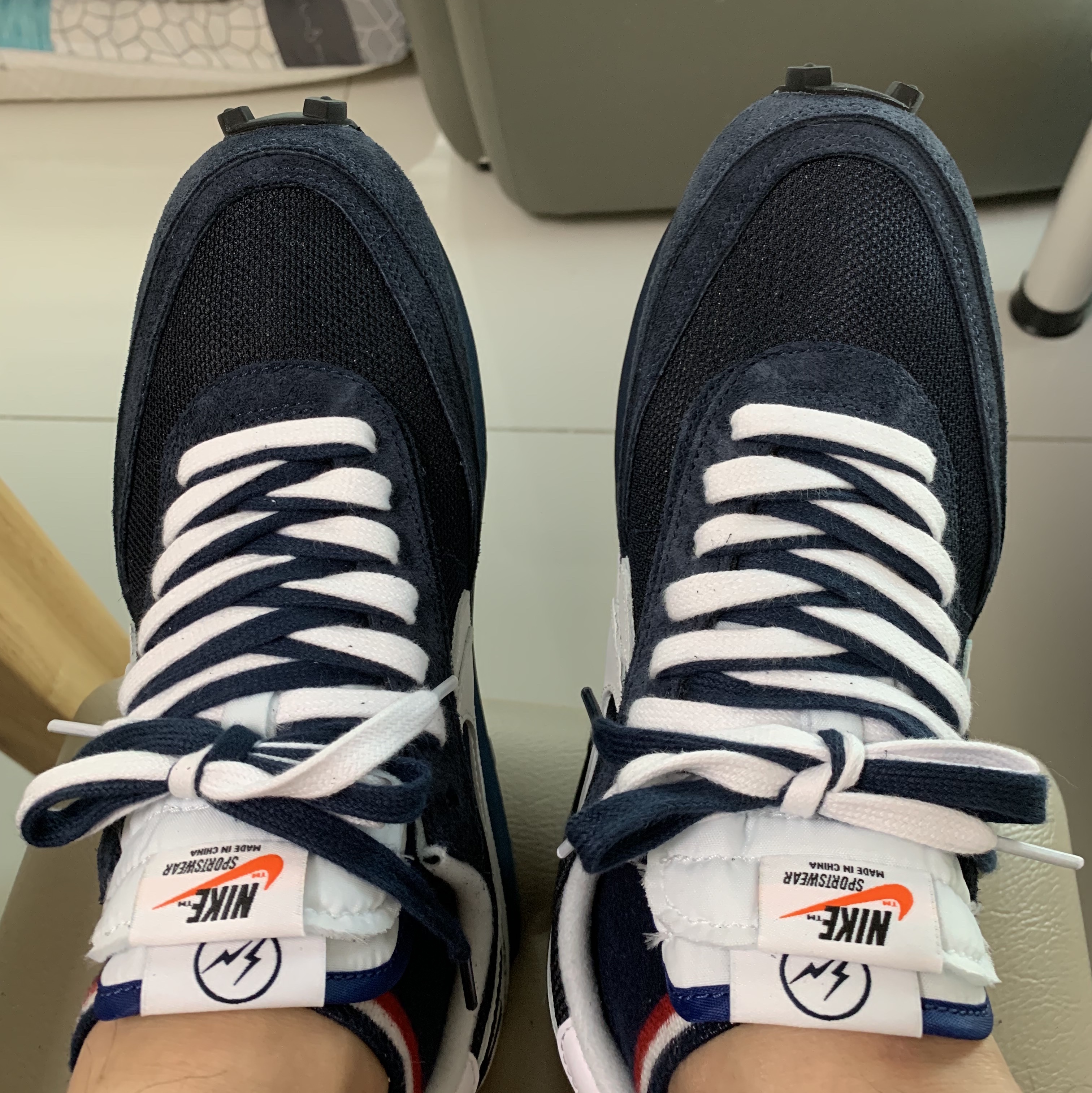 Nike x Sacai x Fragment LDWaffle Blackened Blue 착용 스타일 - 1