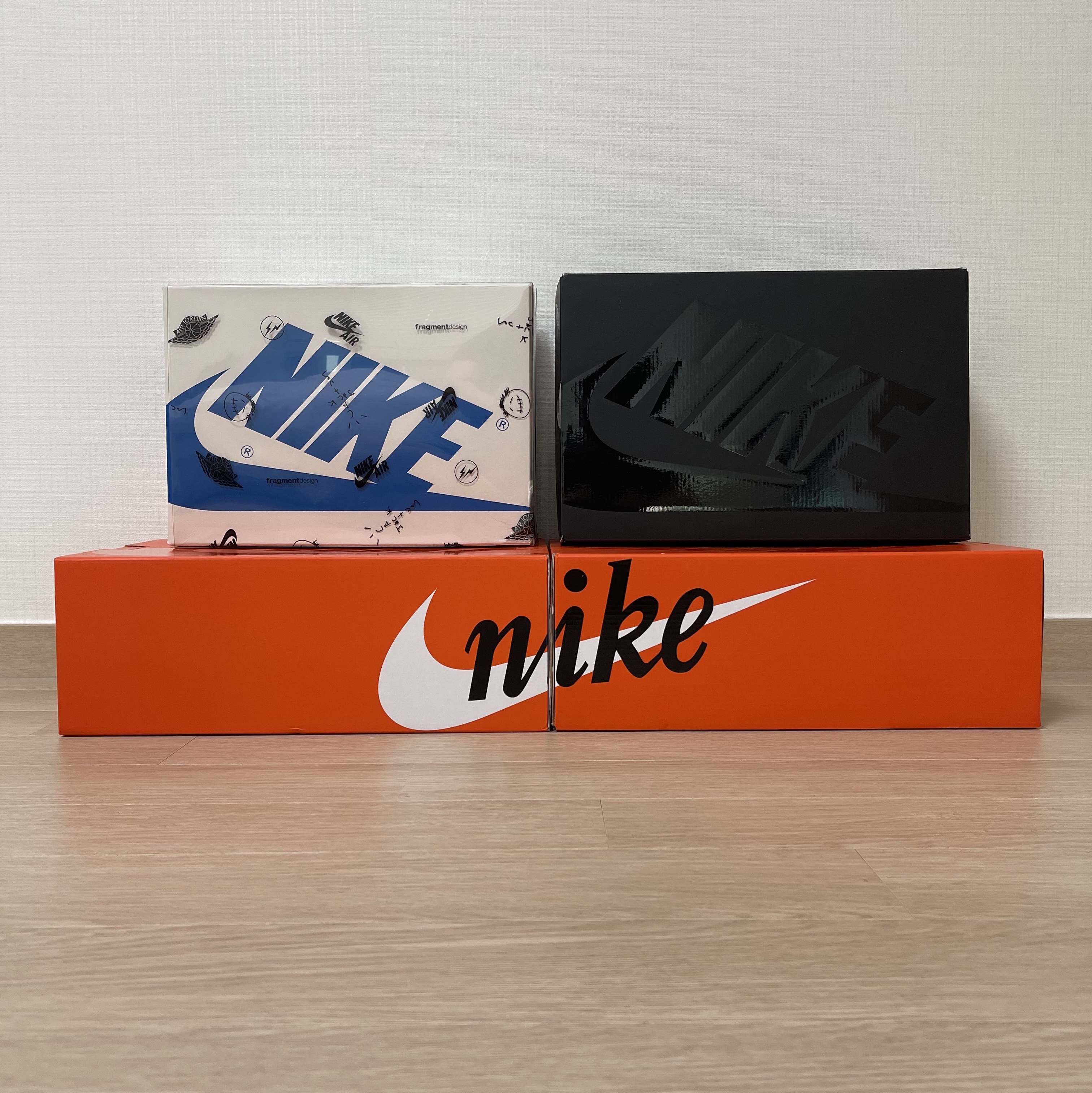 Jordan 1 x Travis Scott x Fragment Retro Low OG SP Military Blue, Nike x Fragment Dunk High Black 착용 스타일 - 1