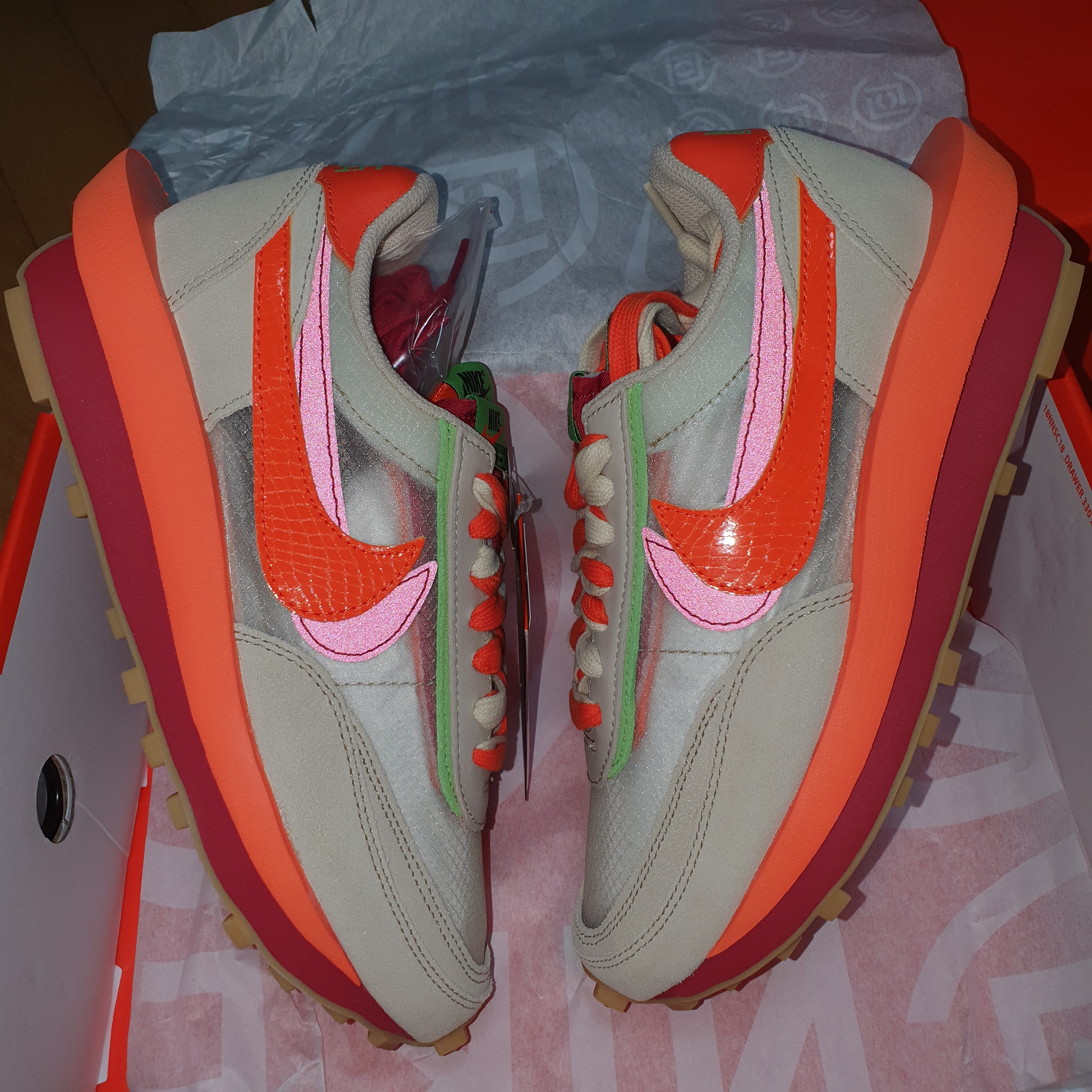 Nike x Sacai x Clot LDWaffle Orange Blaze 착용 스타일 - 1