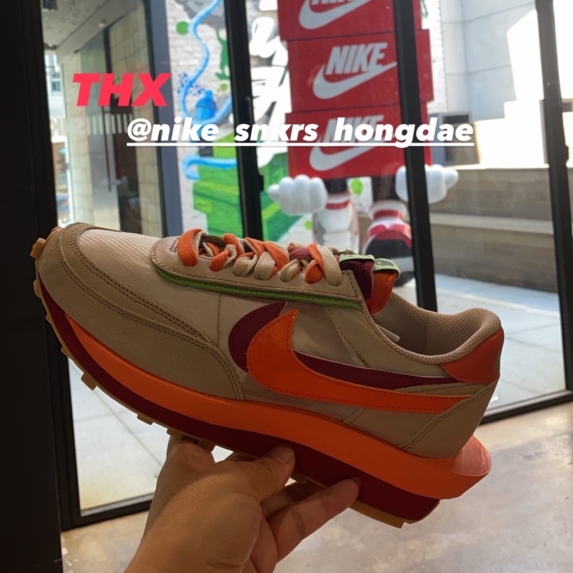 Nike x Sacai x Clot LDWaffle Orange Blaze 착용 스타일