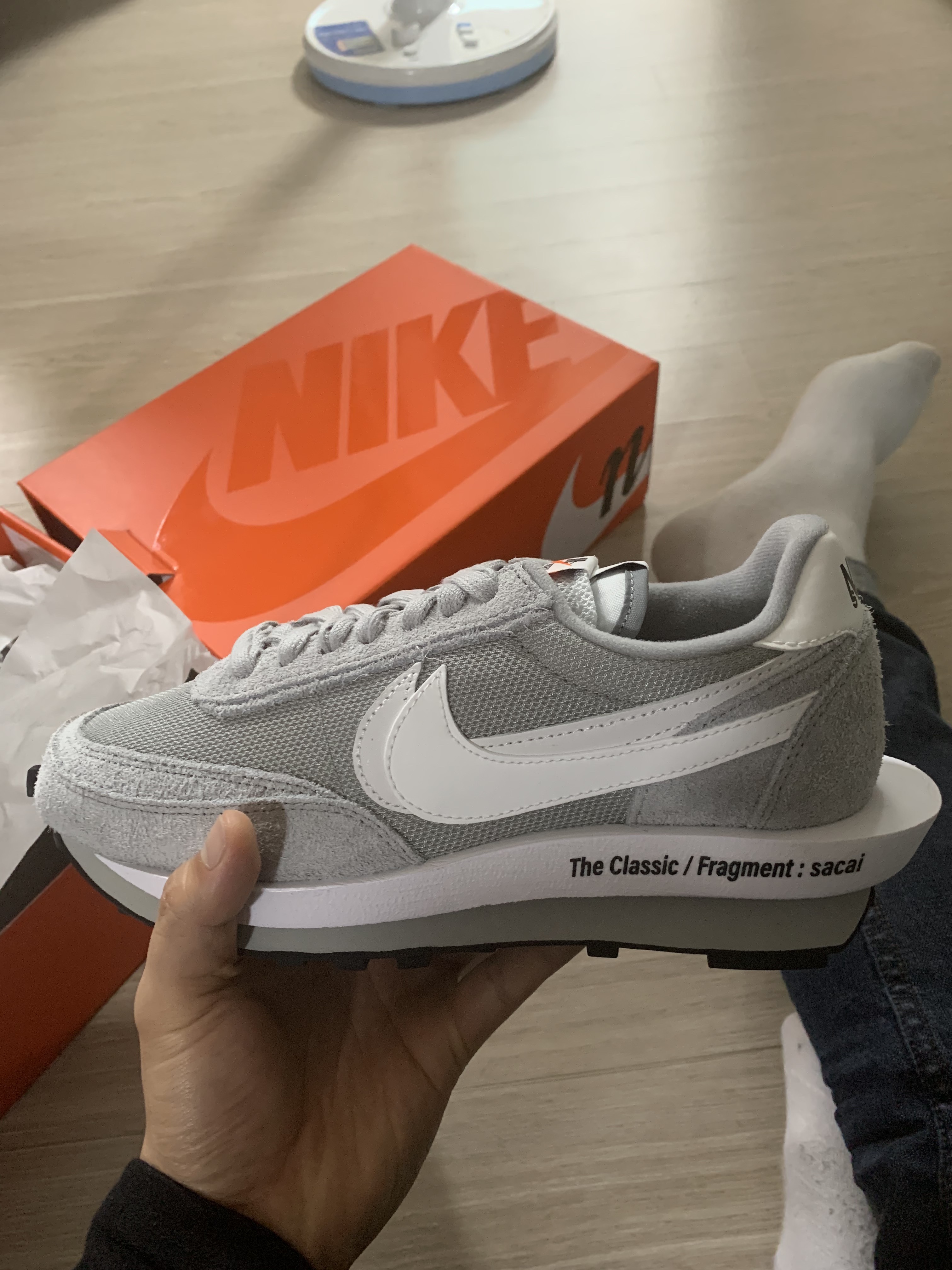 Nike x Sacai x Fragment LDWaffle Light Smoke Grey 착용 스타일