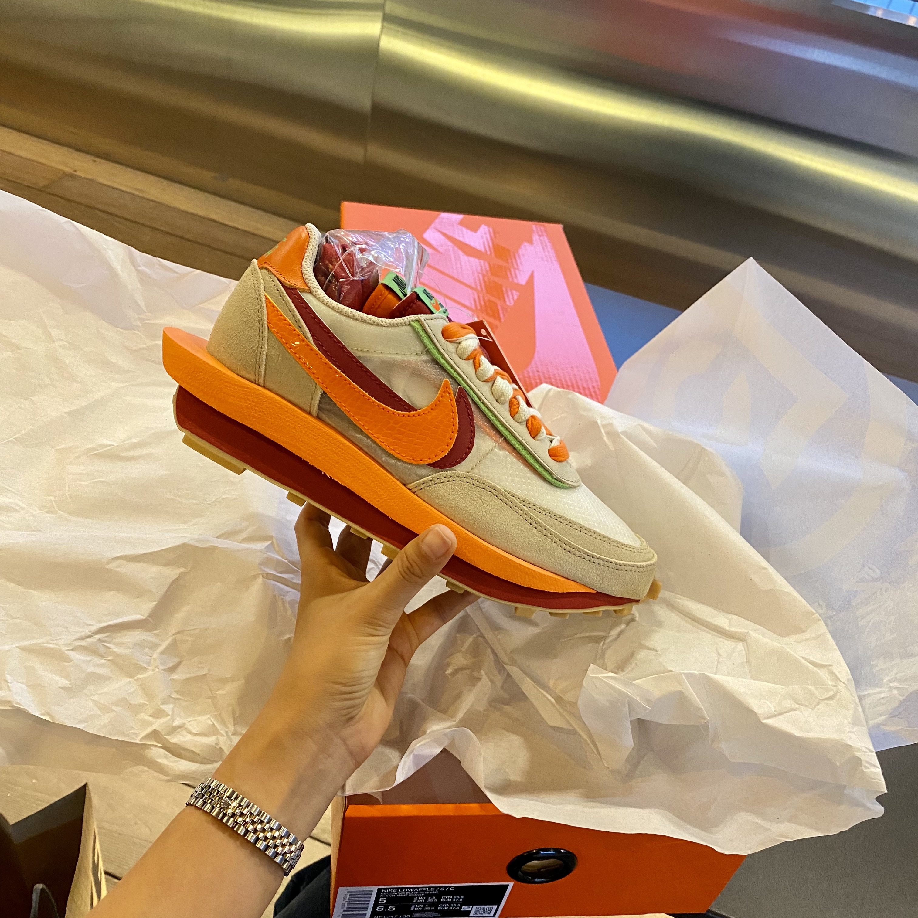 Nike x Sacai VaporWaffle Black White, Nike x Sacai x Clot LDWaffle Orange Blaze 착용 스타일 - 2