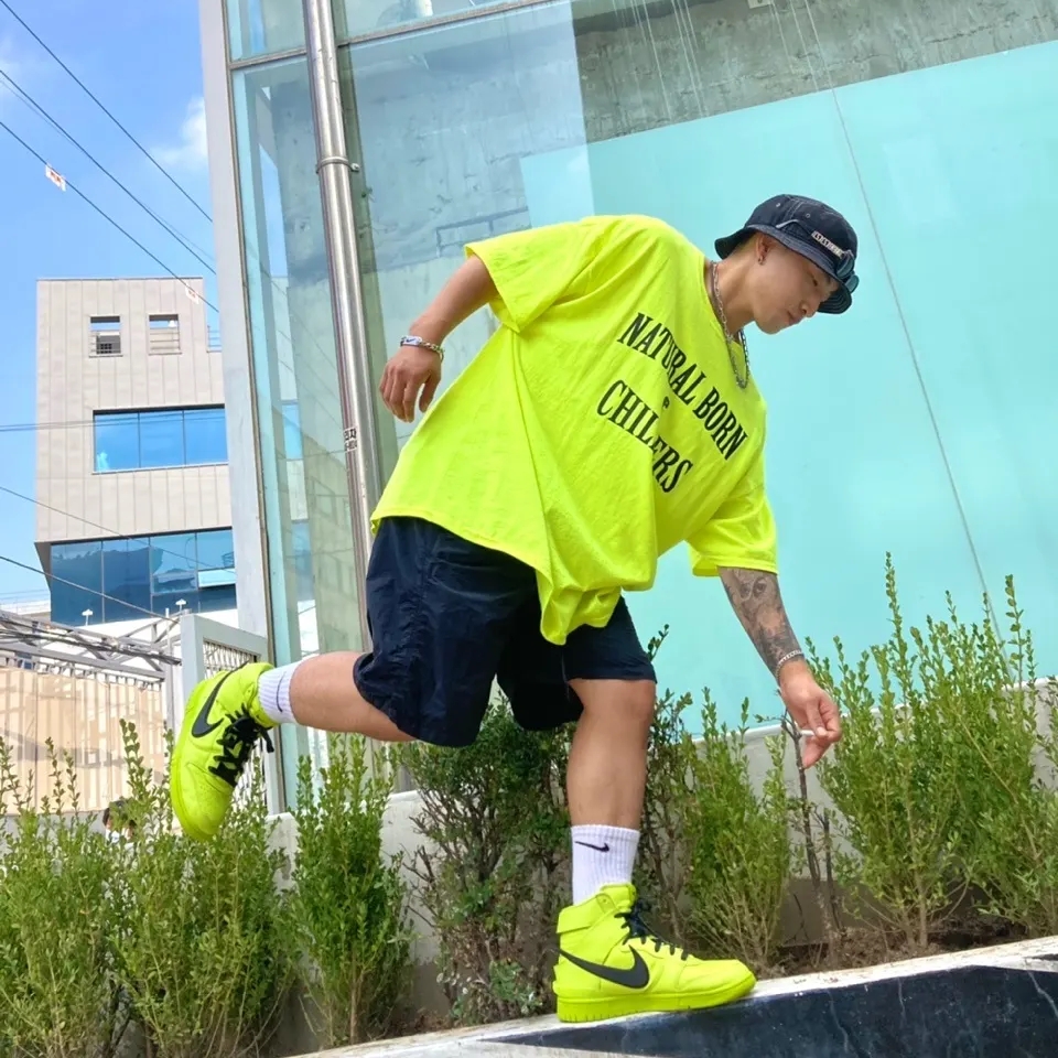 Nike x Ambush Dunk High Flash Lime 착용 스타일