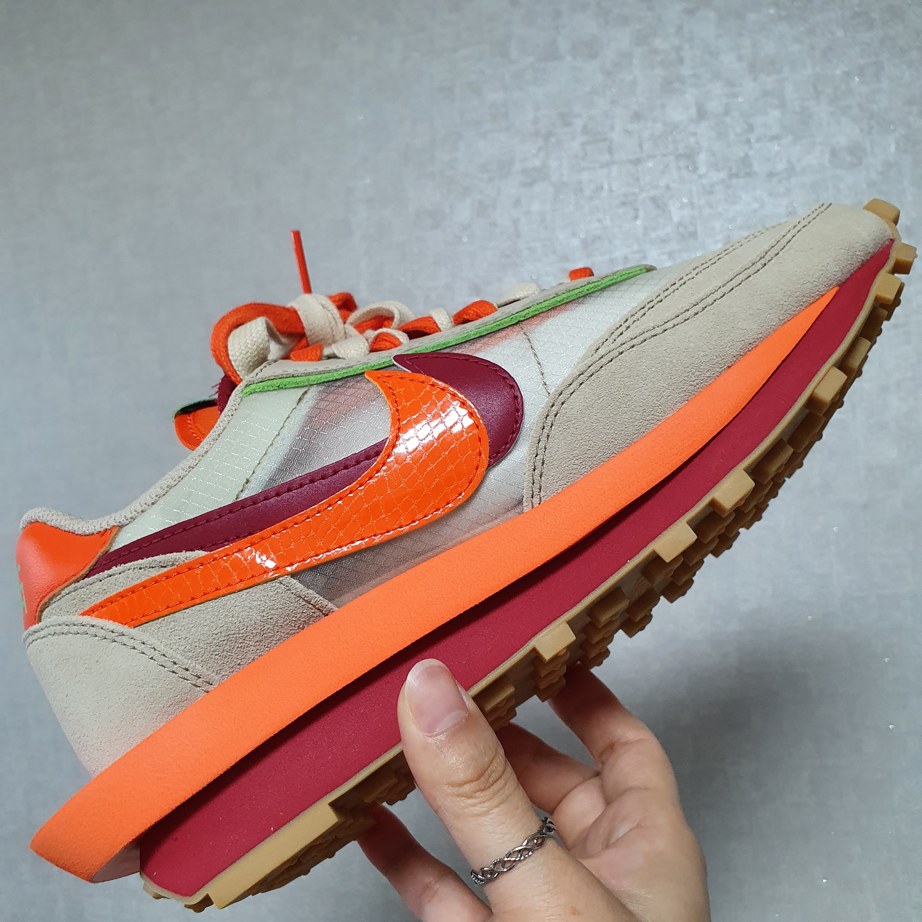 Nike x Sacai x Clot LDWaffle Orange Blaze 착용 스타일 - 3