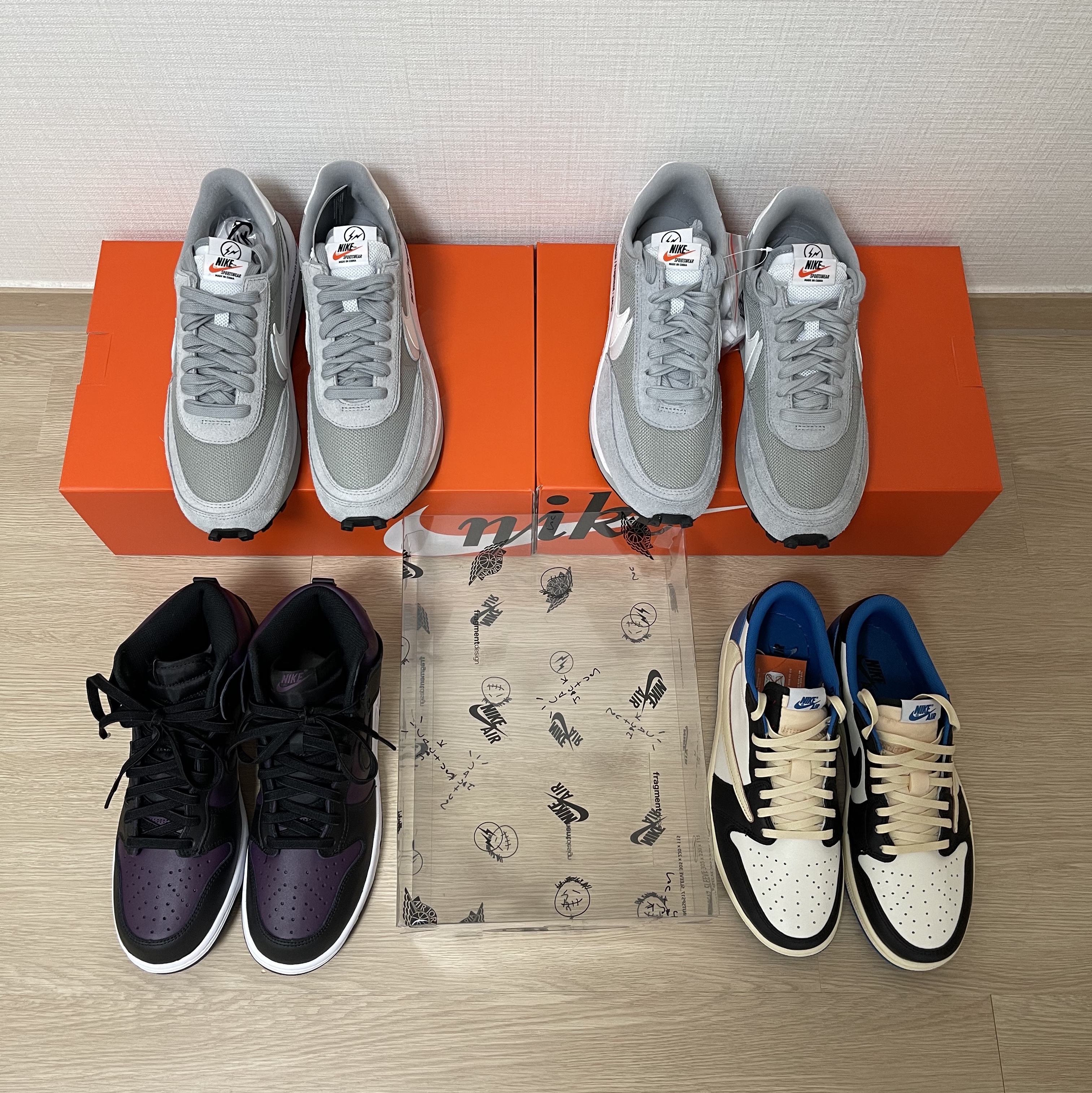 Jordan 1 x Travis Scott x Fragment Retro Low OG SP Military Blue, Nike x Fragment Dunk High Black 착용 스타일 - 2