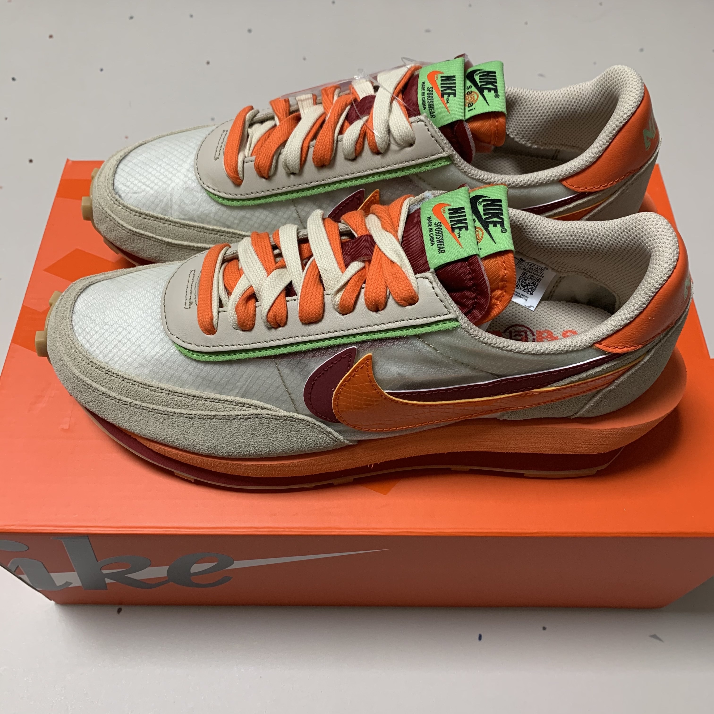 Nike x Sacai x Clot LDWaffle Orange Blaze 착용 스타일 - 2