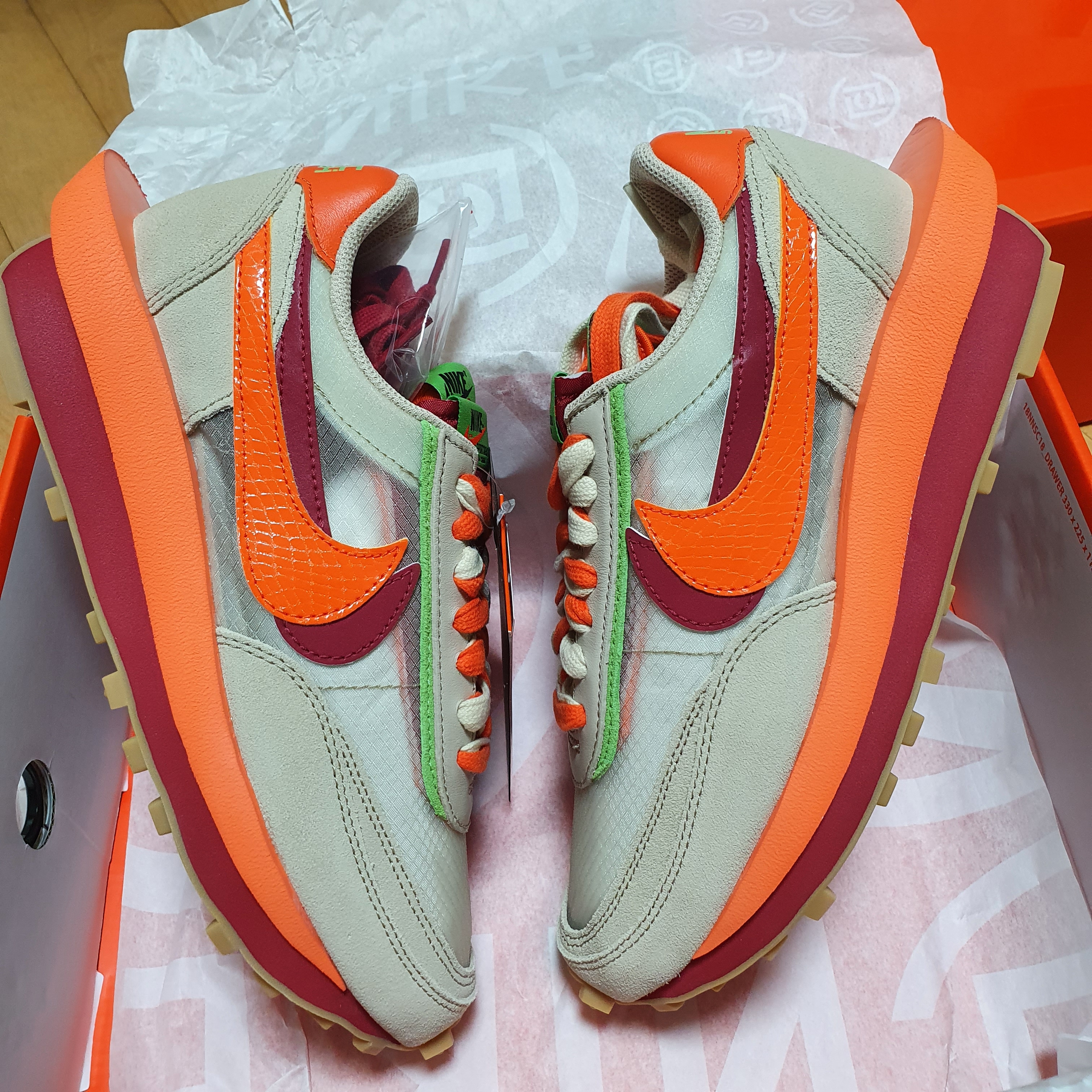 Nike x Sacai x Clot LDWaffle Orange Blaze 착용 스타일 - 2