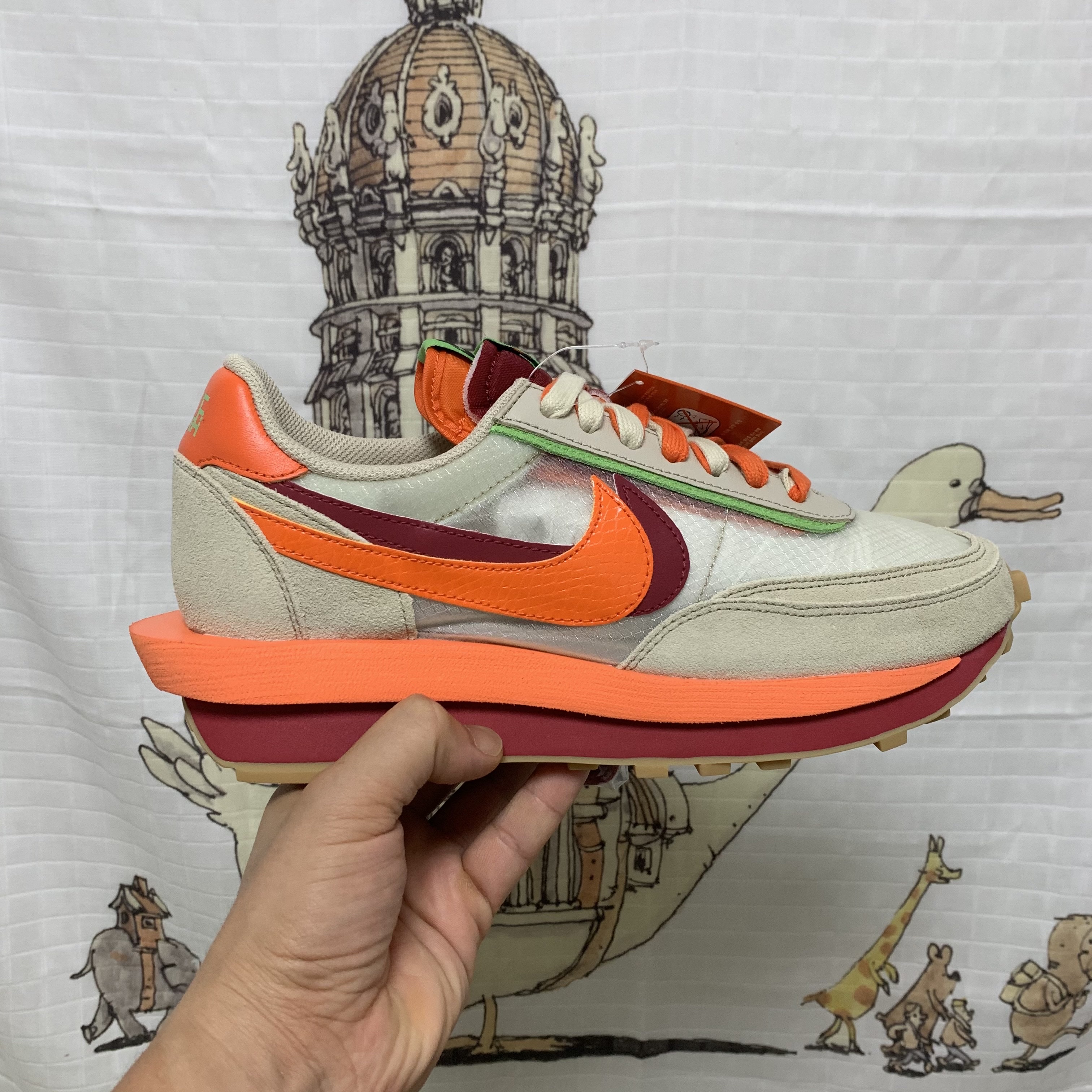 Nike x Sacai x Clot LDWaffle Orange Blaze 착용 스타일 - 1