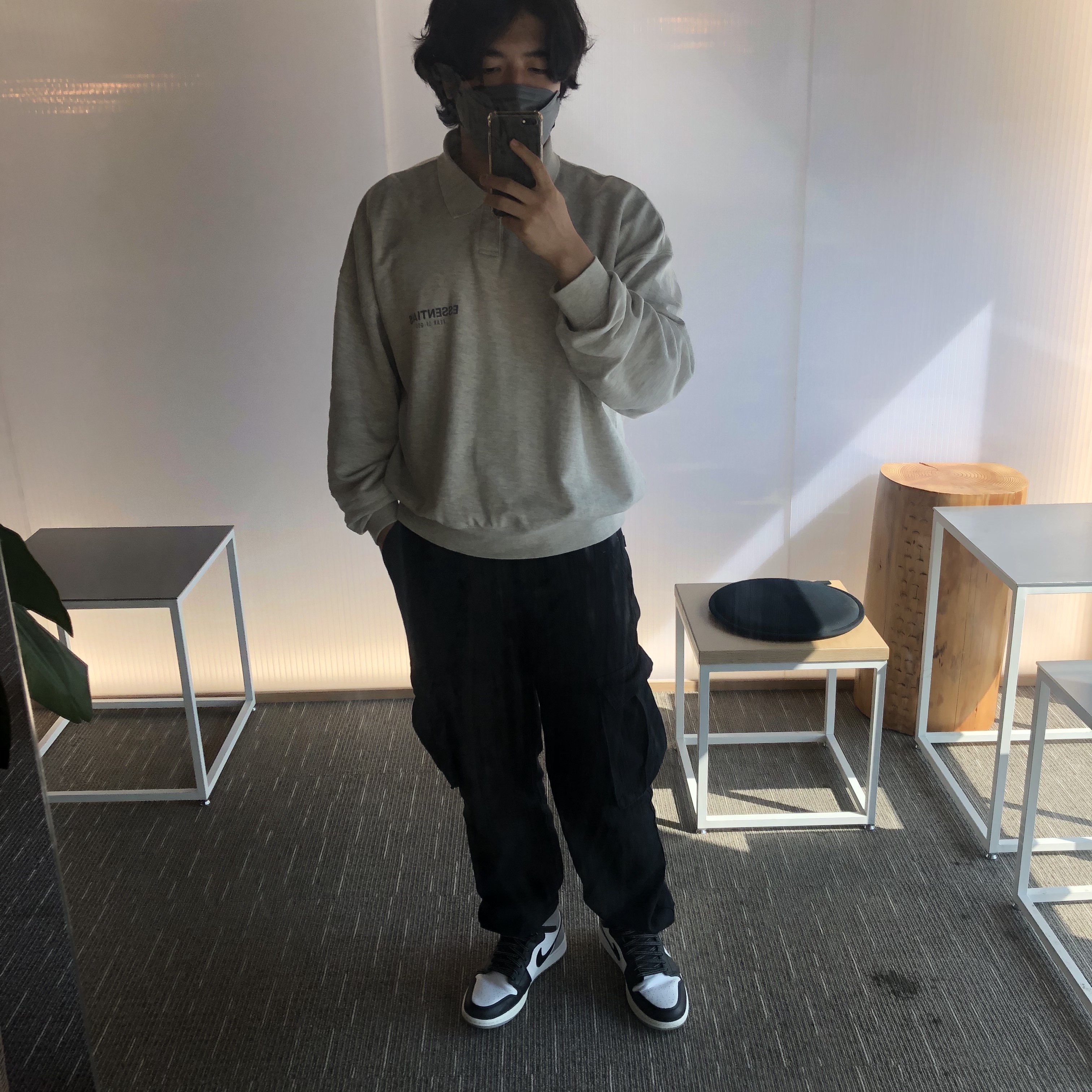 Jordan 1 Retro Barons, Essentials Long Sleeve French Terry Polo Oatmeal - 21SS 착용 스타일 - 2
