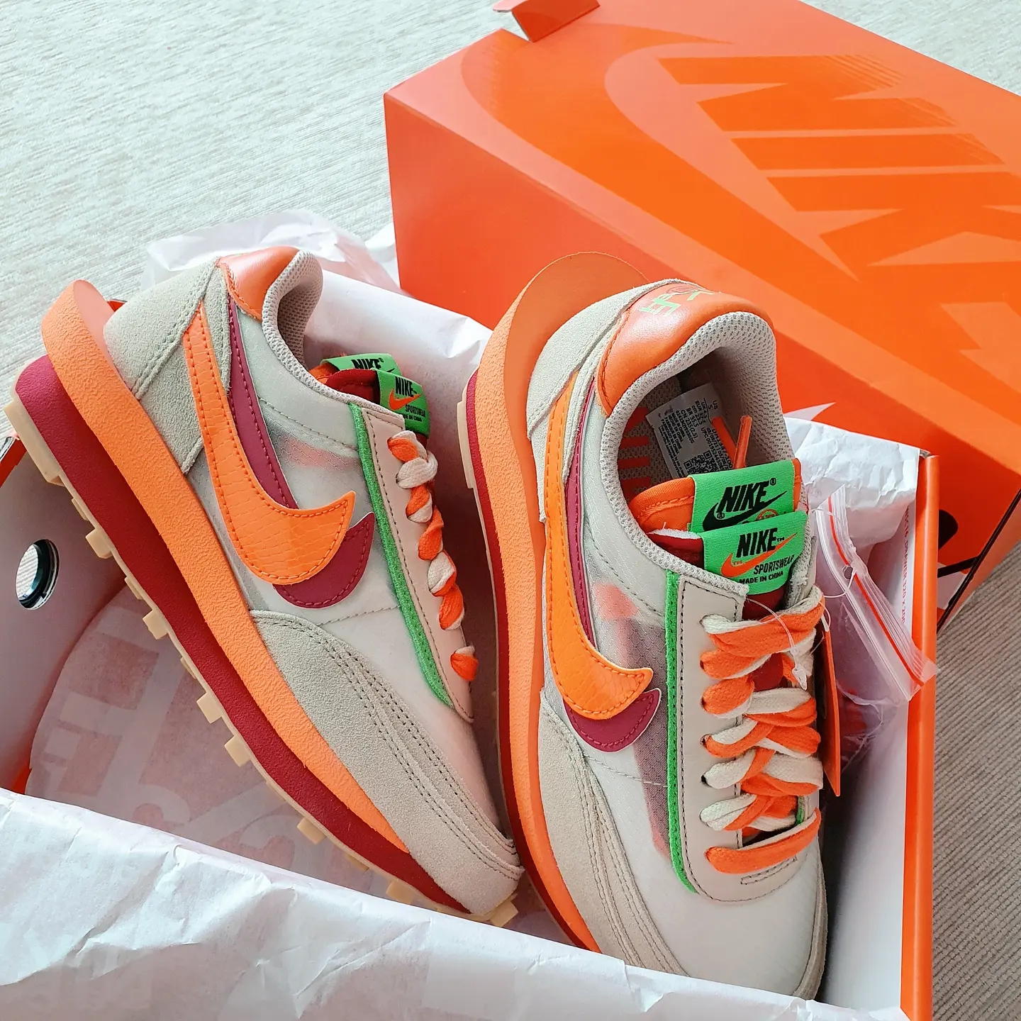 Nike x Sacai x Clot LDWaffle Orange Blaze 착용 스타일 - 1