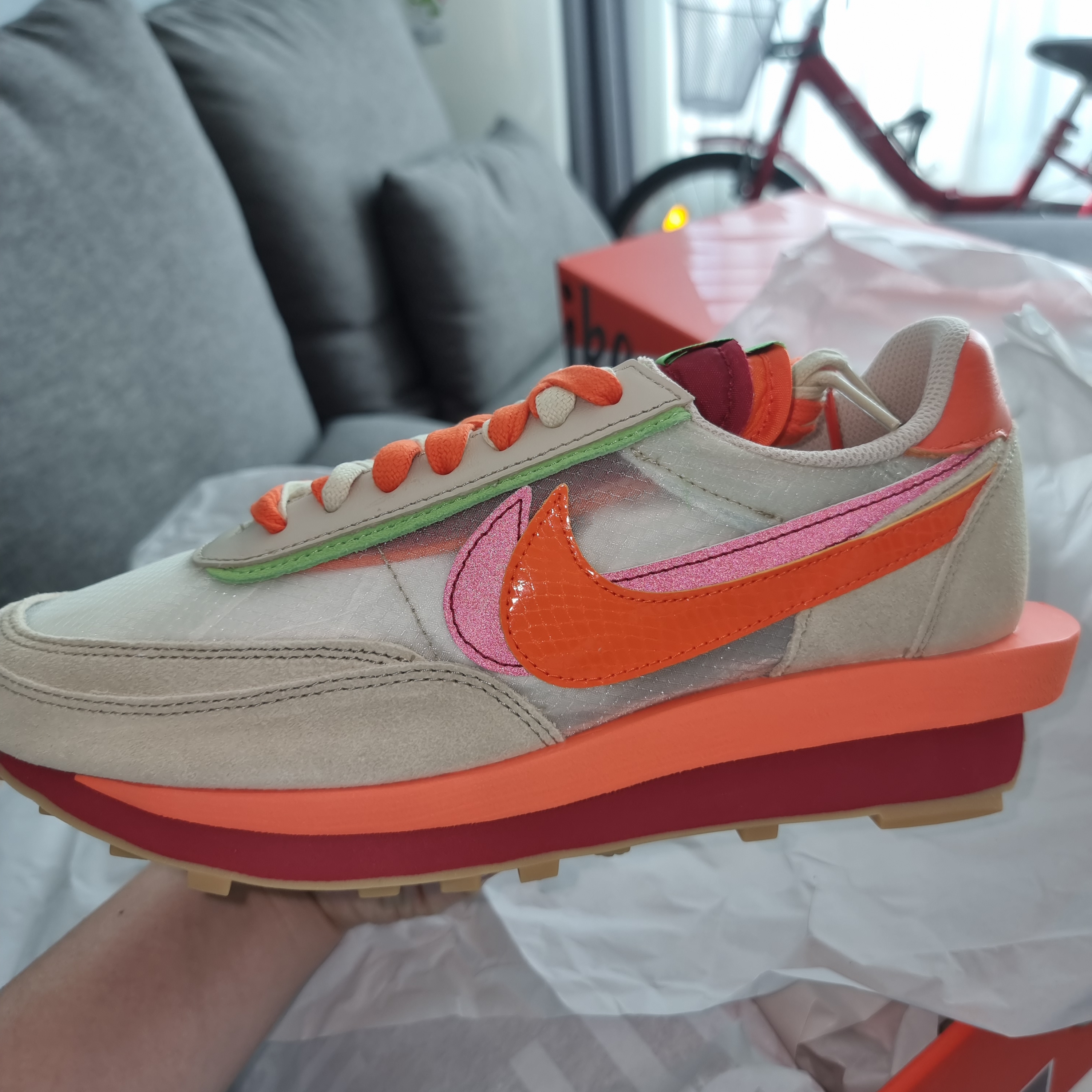 Nike x Sacai x Clot LDWaffle Orange Blaze 착용 스타일