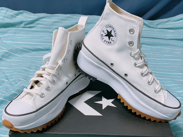 Converse Run Star Hike Hi Rapid Teal, Converse Run Star Hike Hi University Red 착용 스타일 - 2