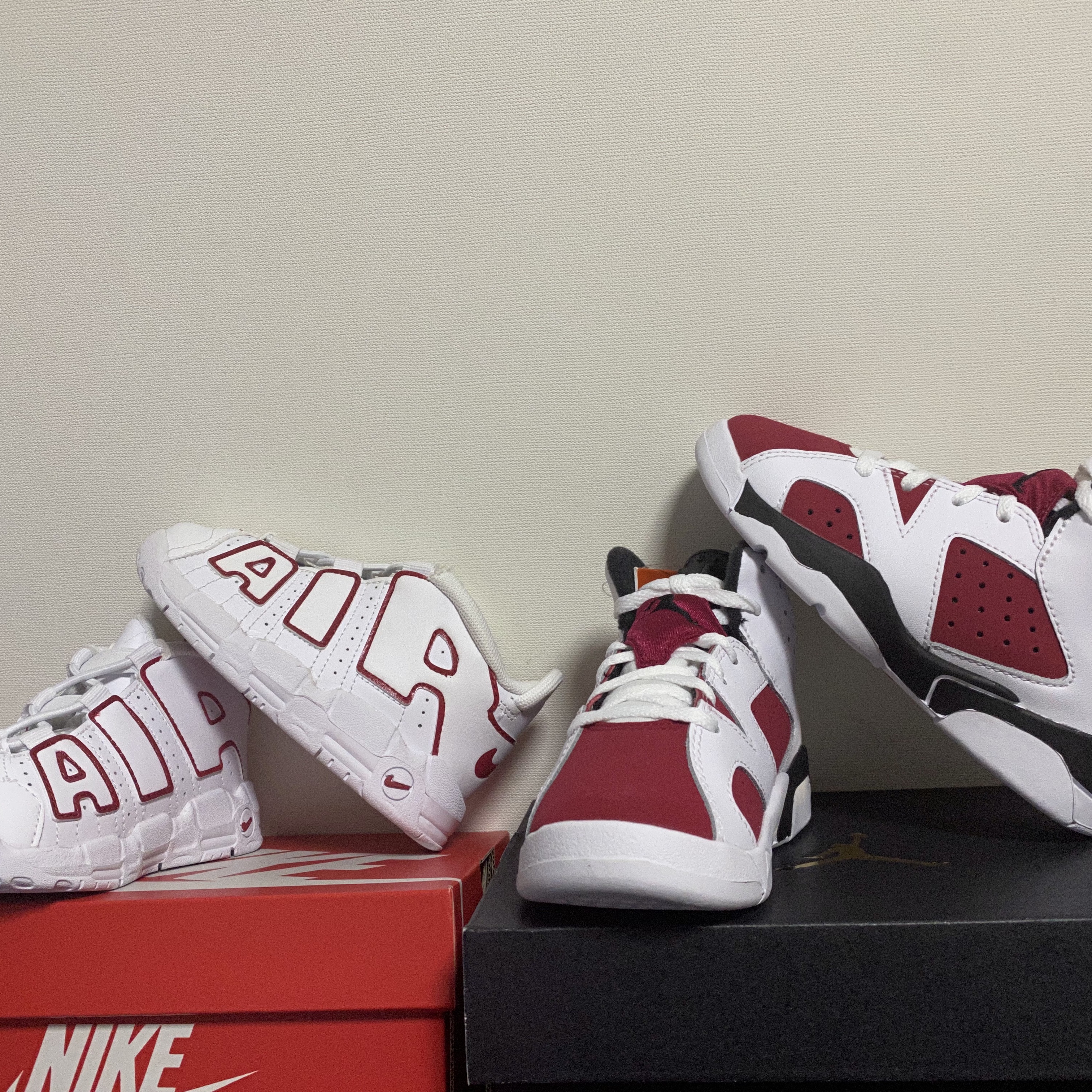 (TD) Nike Air More Uptempo White Varsity Red 2021, (PS) Jordan 6 Retro Carmine 2021 착용 스타일 - 1