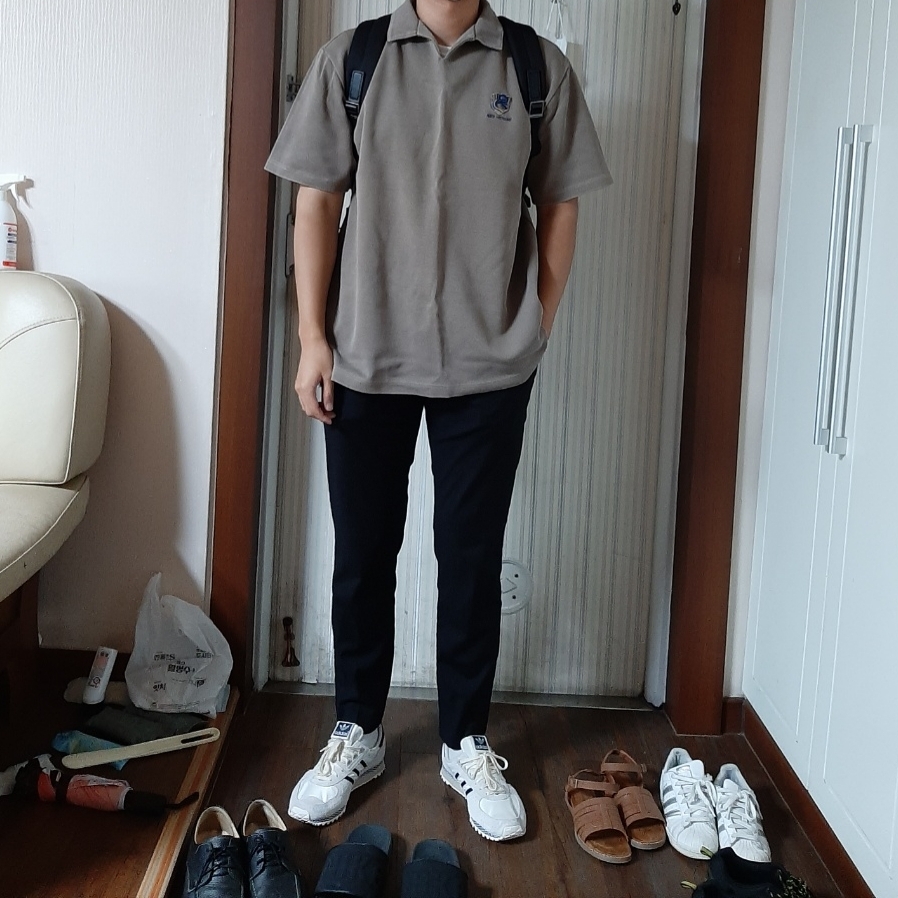 Maison Kitsune x Ader Error Triple Fox Head PK-Shirt Beige, Adidas City Marathon PT Beige Navy 착용 스타일