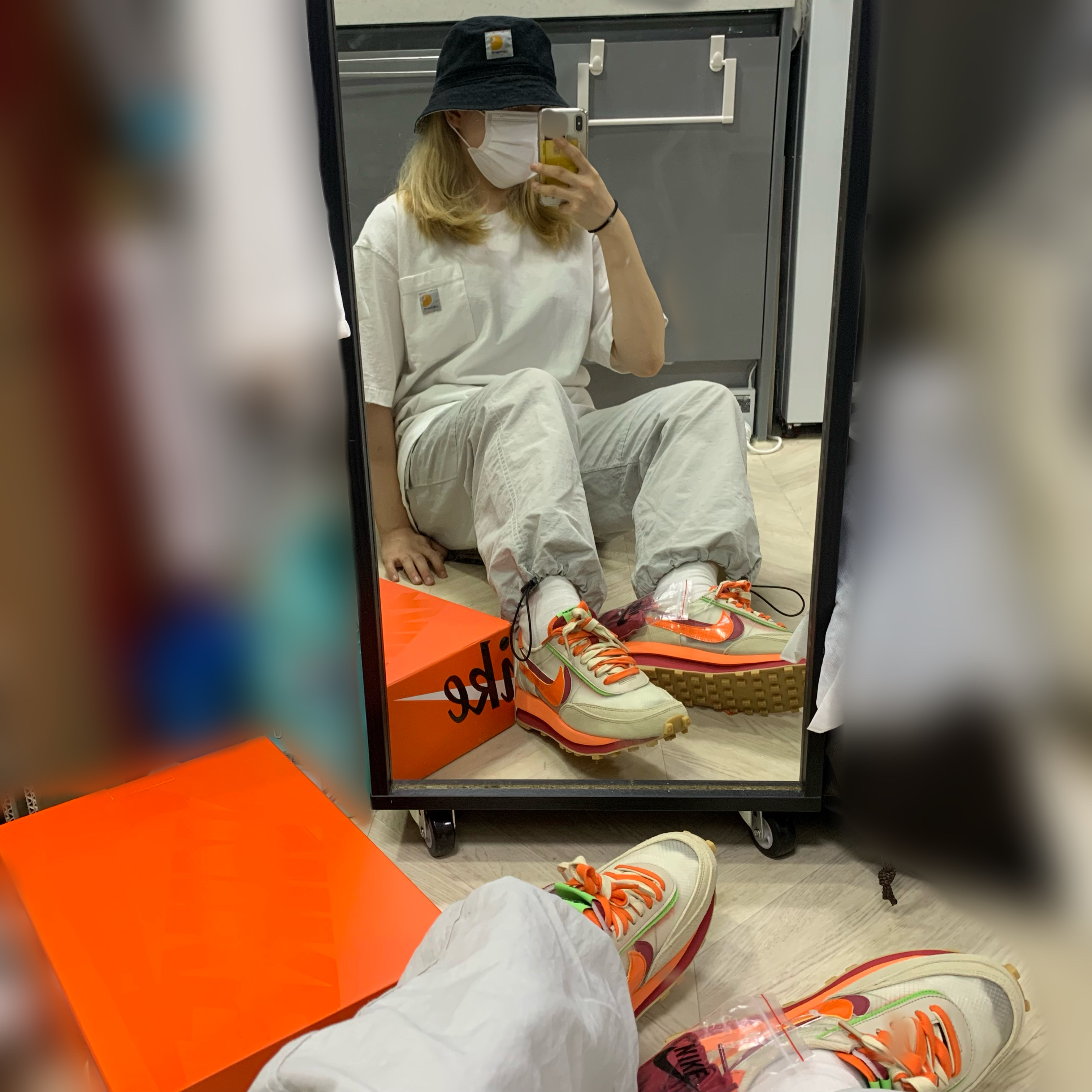 Nike x Sacai x Clot LDWaffle Orange Blaze 착용 스타일 - 2