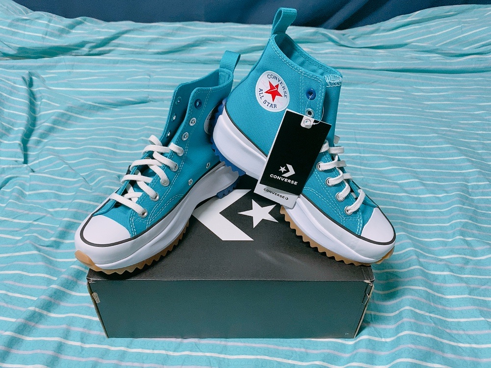 Converse Run Star Hike Hi Rapid Teal, Converse Run Star Hike Hi University Red 착용 스타일 - 3