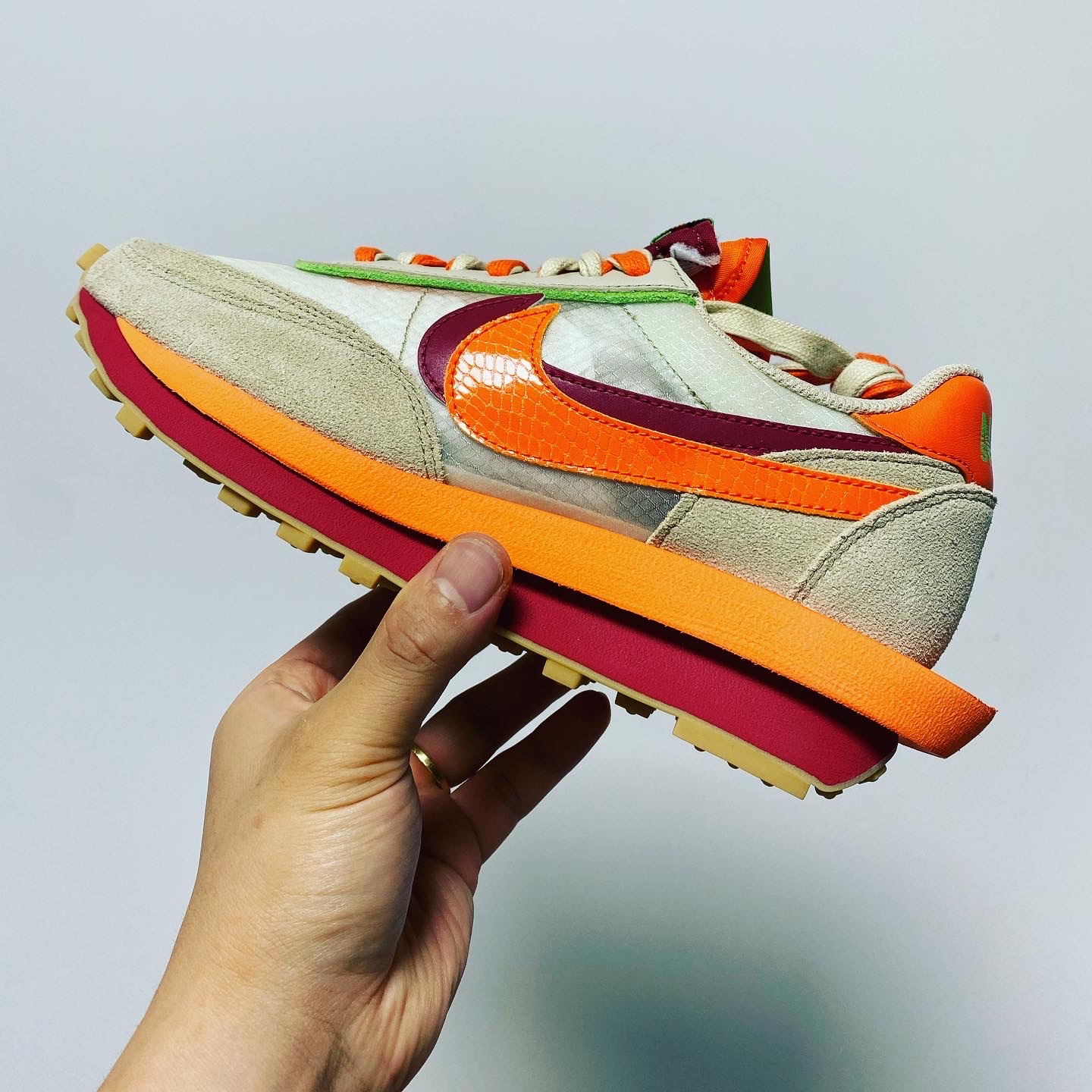 Nike x Sacai x Clot LDWaffle Orange Blaze 착용 스타일 - 1