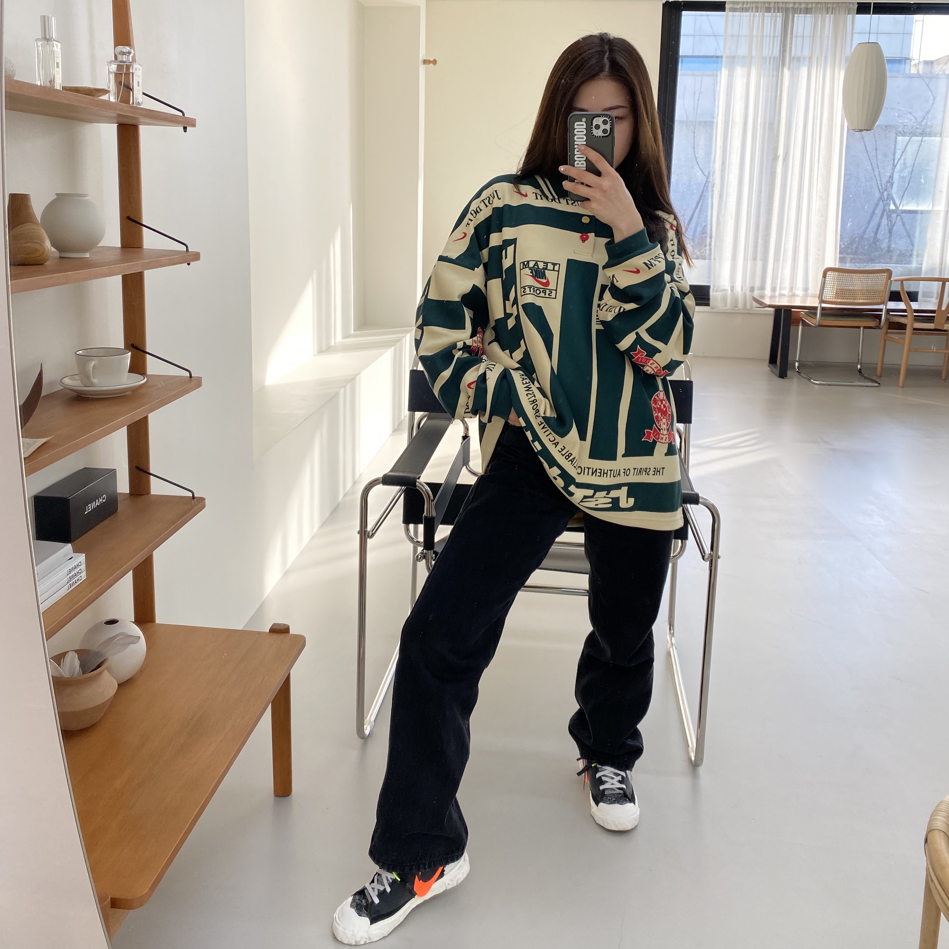 Nike x Cactus Plant Flea Market Long Sleeve Polo Natural - US/EU, Nike x Readymade Blazer Mid Black 착용 스타일