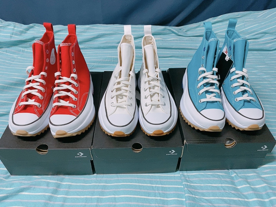 Converse Run Star Hike Hi Rapid Teal, Converse Run Star Hike Hi University Red 착용 스타일 - 1
