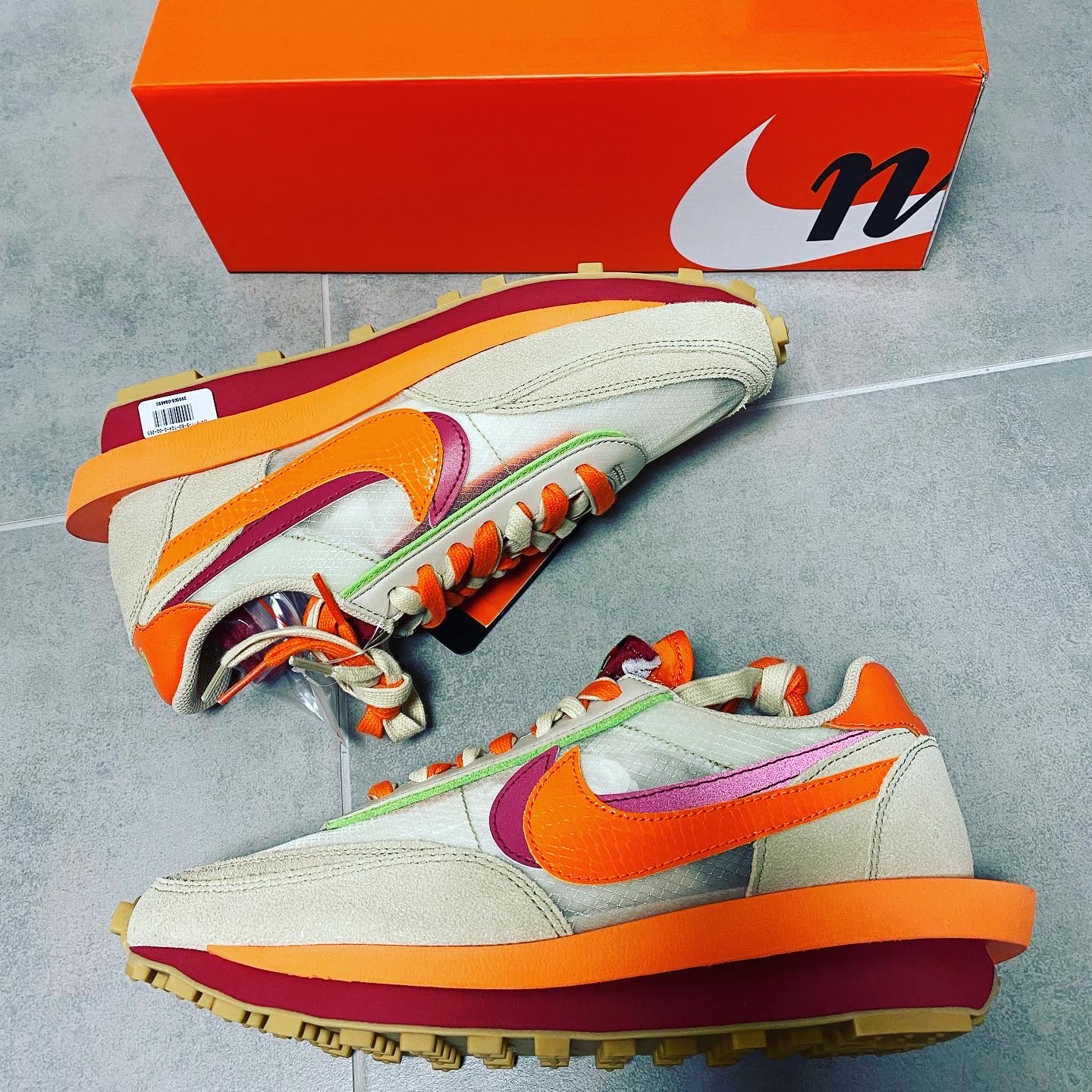 Nike x Sacai x Clot LDWaffle Orange Blaze 착용 스타일 - 2