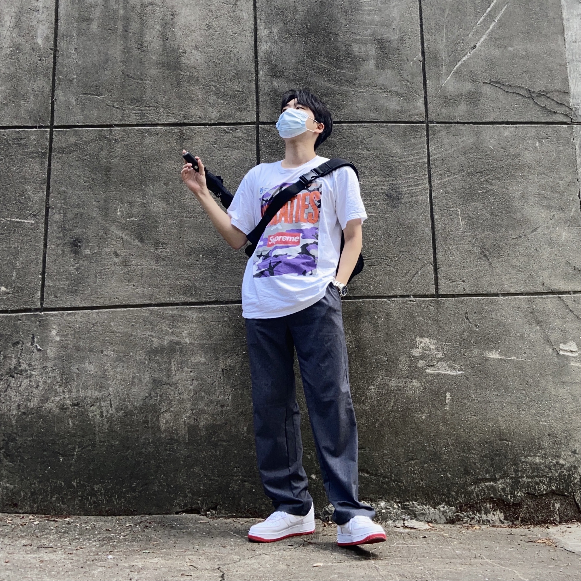 Nike Air Force 1 '07 Stitch Radiant Red, Supreme Wheaties T-Shirt White - 21SS 착용 스타일