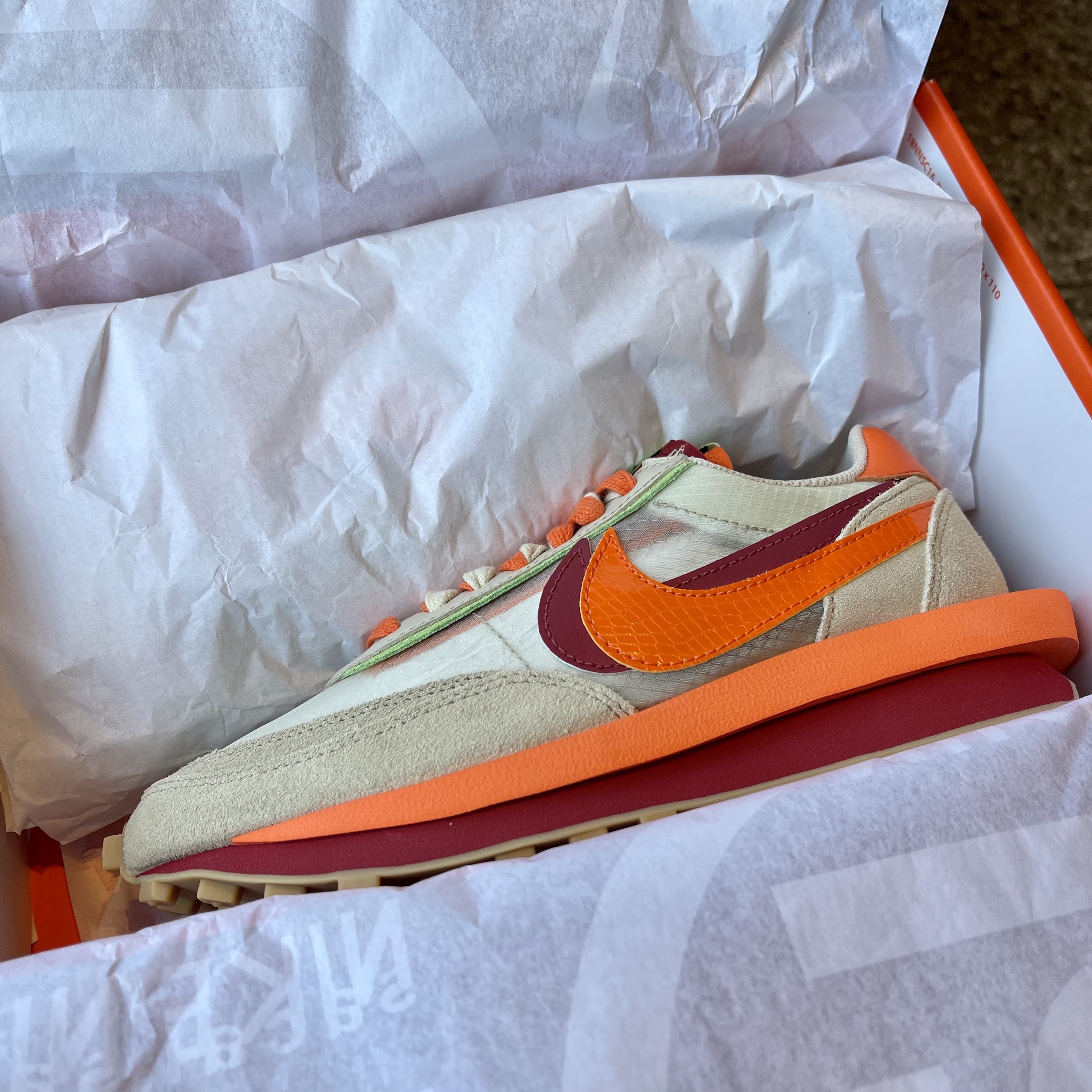 Nike x Sacai x Clot LDWaffle Orange Blaze 착용 스타일 - 3