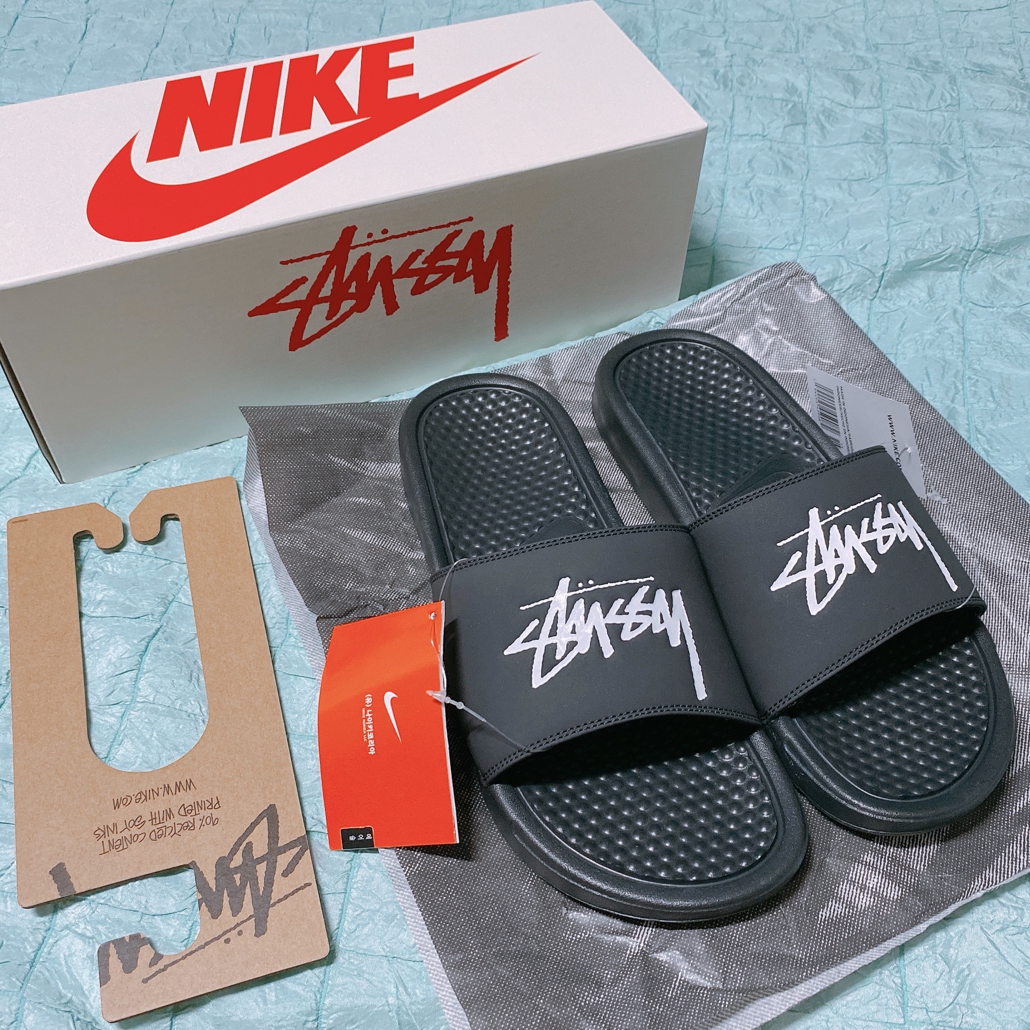 Nike x Stussy Benassi Slide Off Noir 착용 스타일