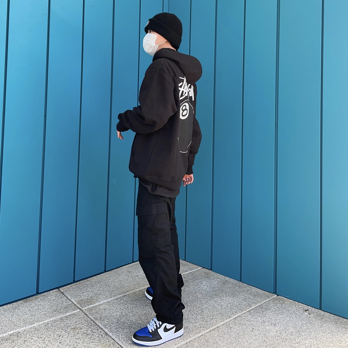 Jordan 1 Retro High OG Royal Toe, Stussy 8 Ball Hoodie Black - 21FW 착용 스타일