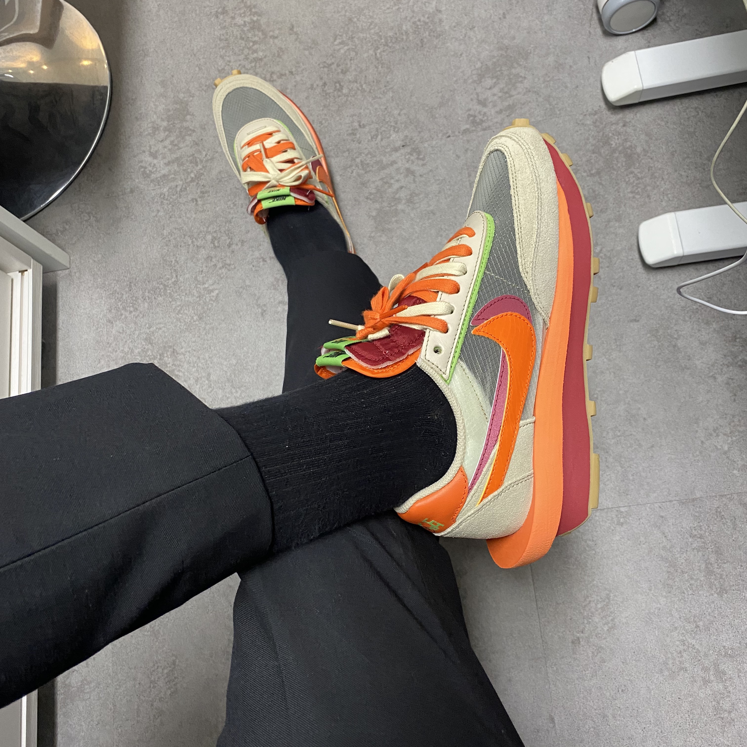 Nike x Sacai x Clot LDWaffle Orange Blaze 착용 스타일
