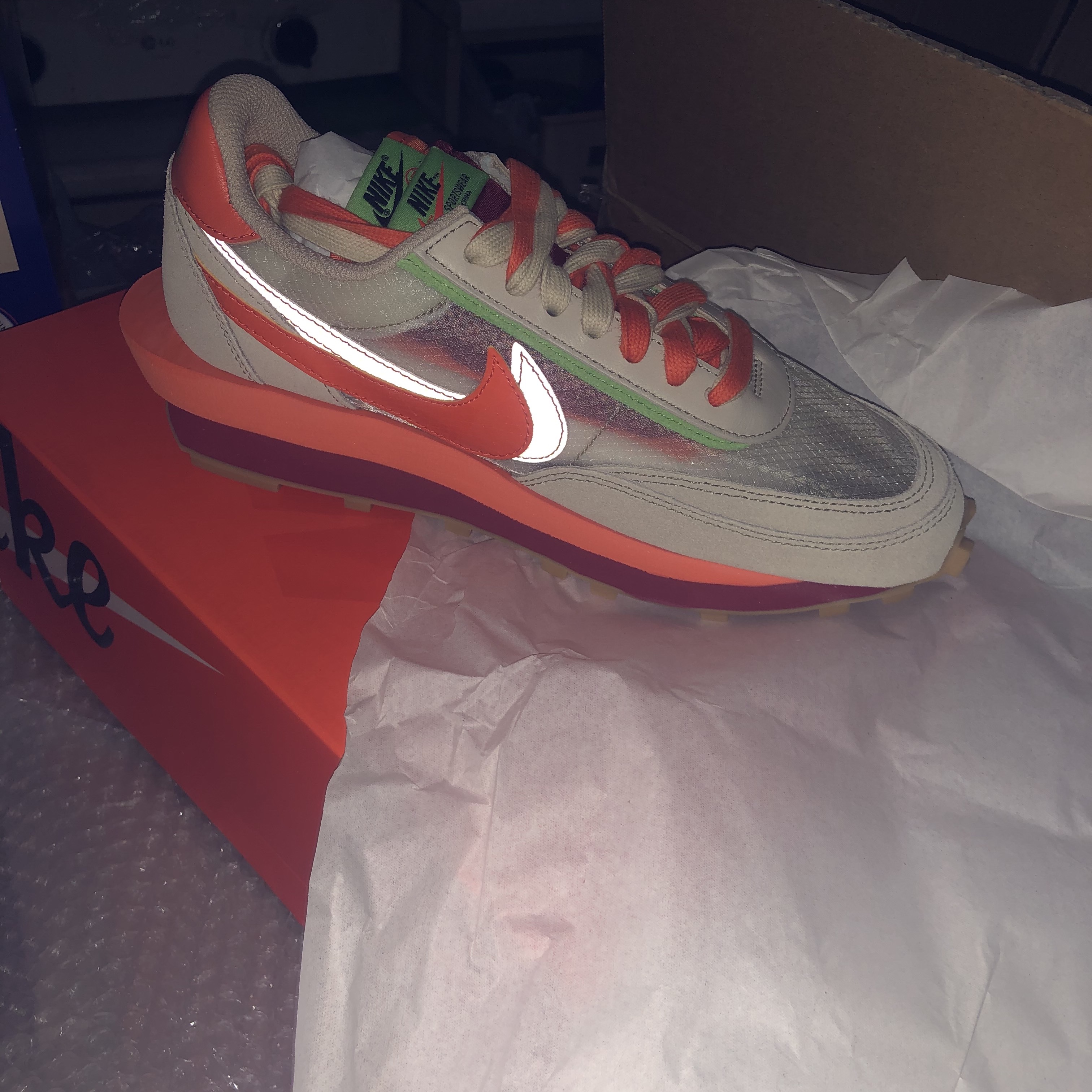 Nike x Sacai x Clot LDWaffle Orange Blaze 착용 스타일 - 3