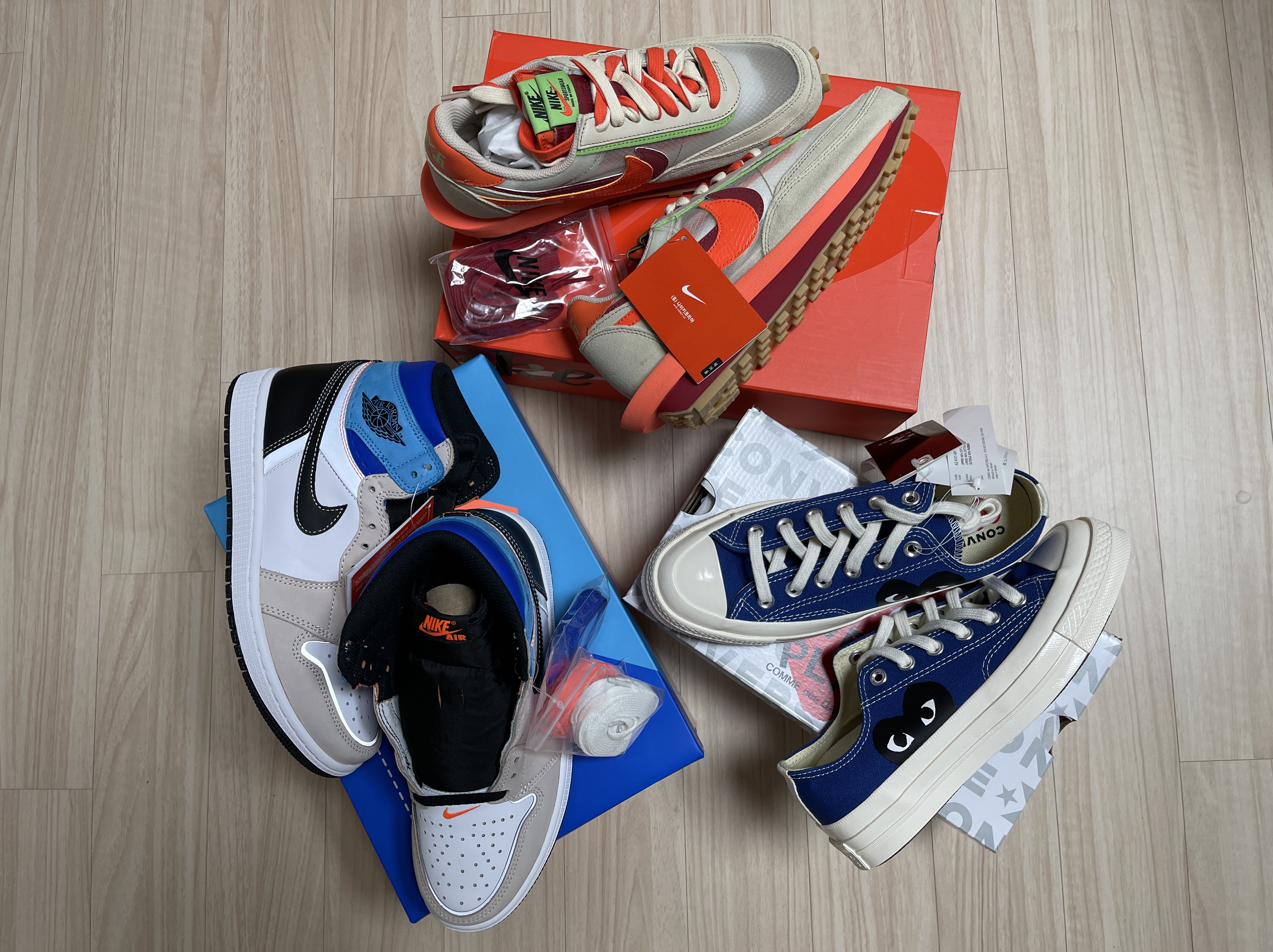 Jordan 1 Retro High OG Prototype, Nike x Sacai x Clot LDWaffle Orange Blaze 착용 스타일 - 2