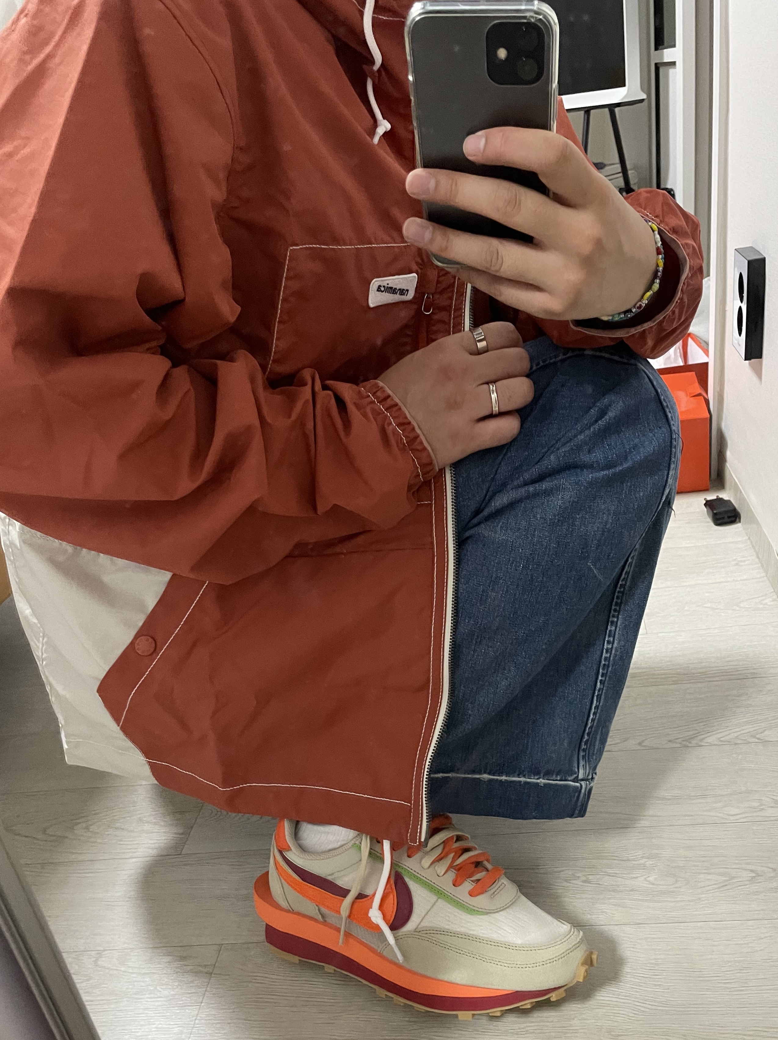 Nike x Sacai x Clot LDWaffle Orange Blaze 착용 스타일