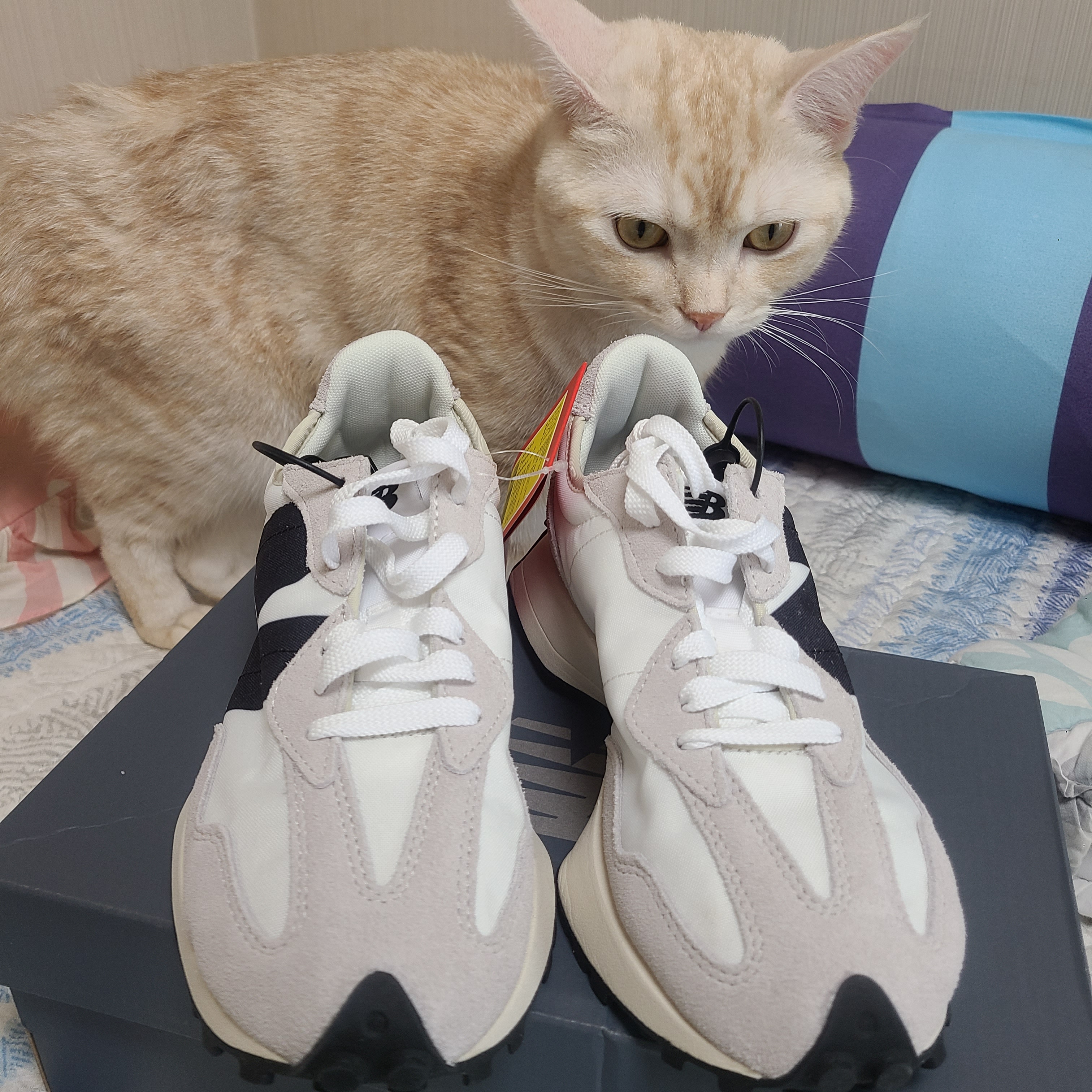New Balance 327 White Black 착용 스타일 - 1