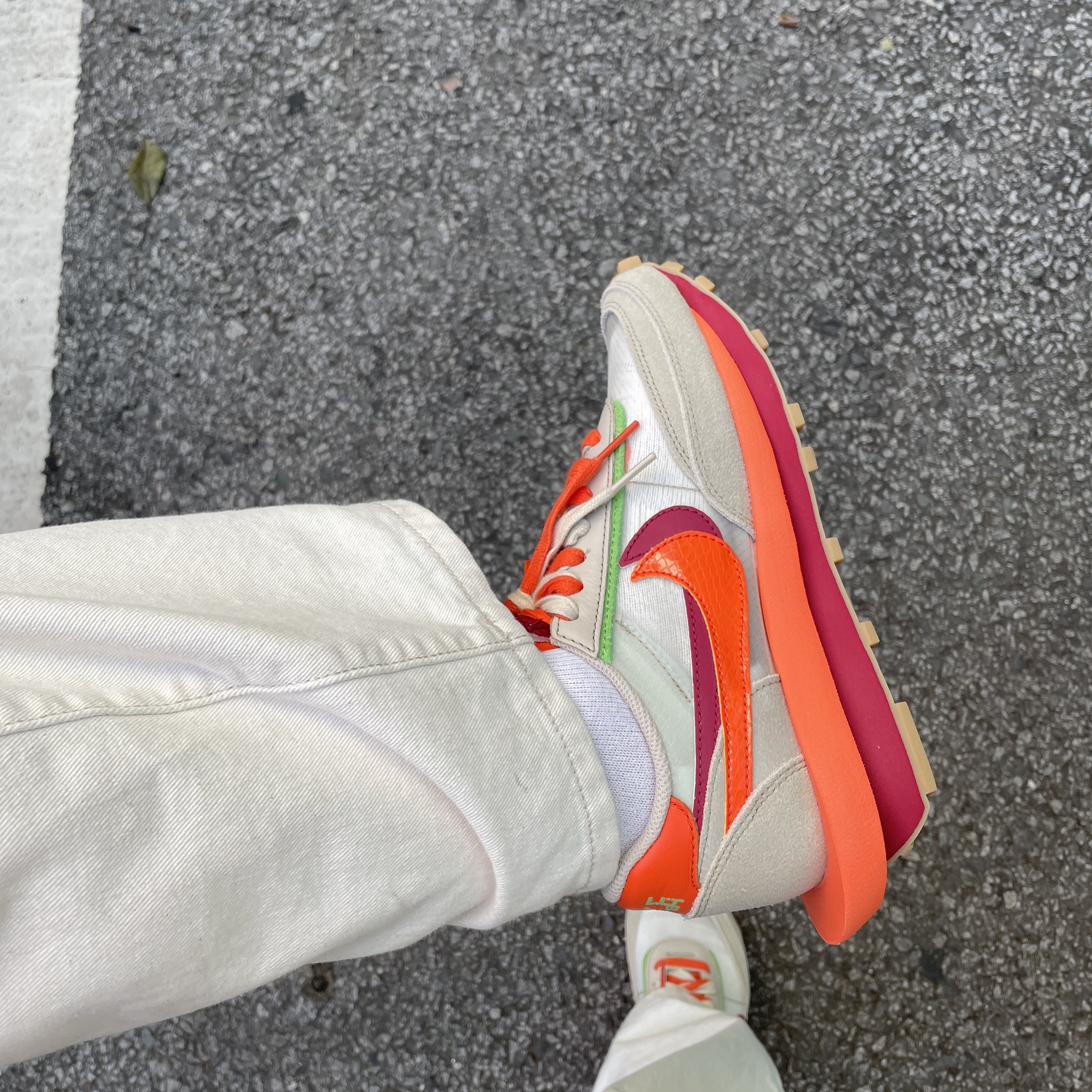 Nike x Sacai x Clot LDWaffle Orange Blaze 착용 스타일