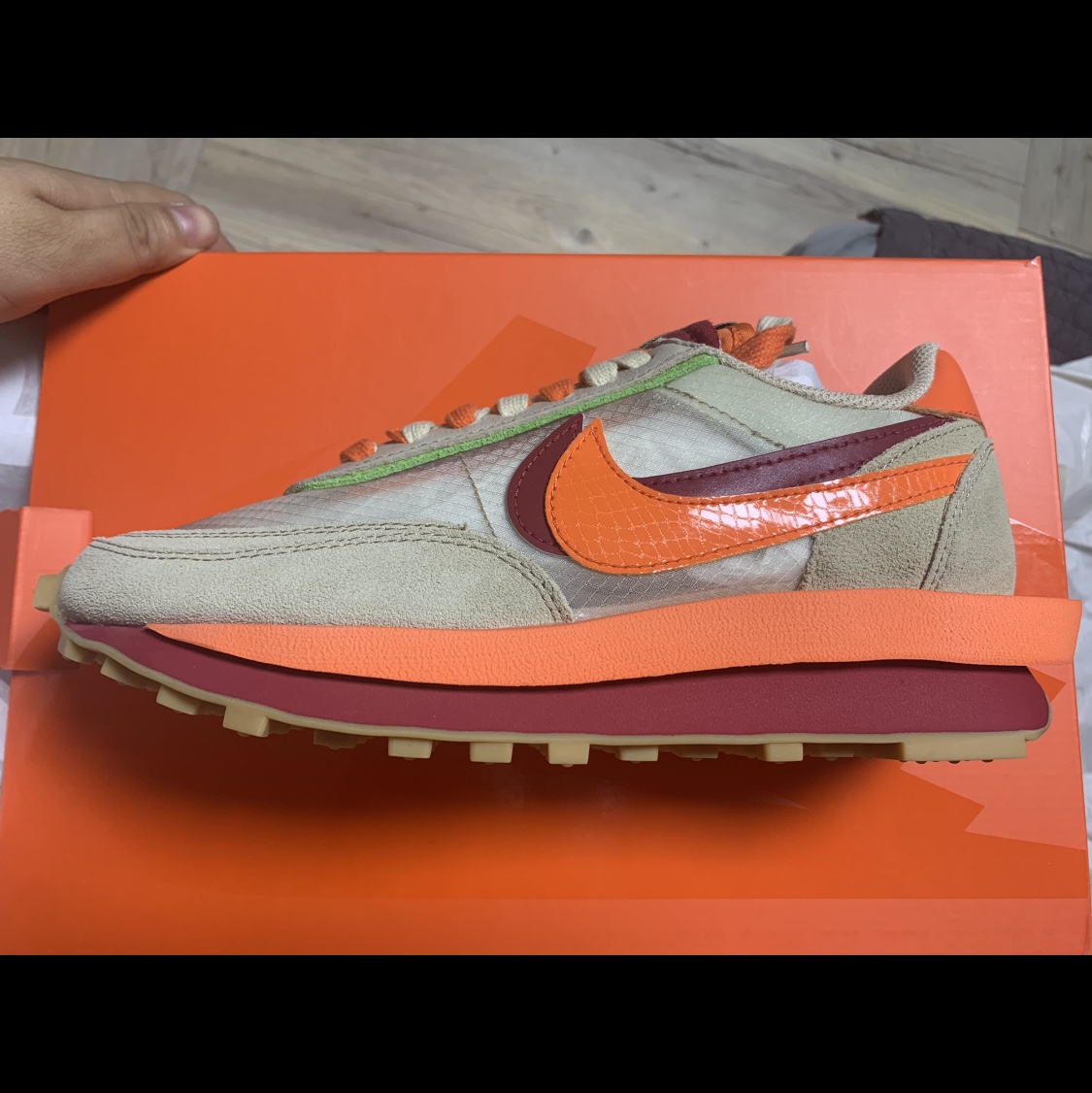 Nike x Sacai x Clot LDWaffle Orange Blaze 착용 스타일