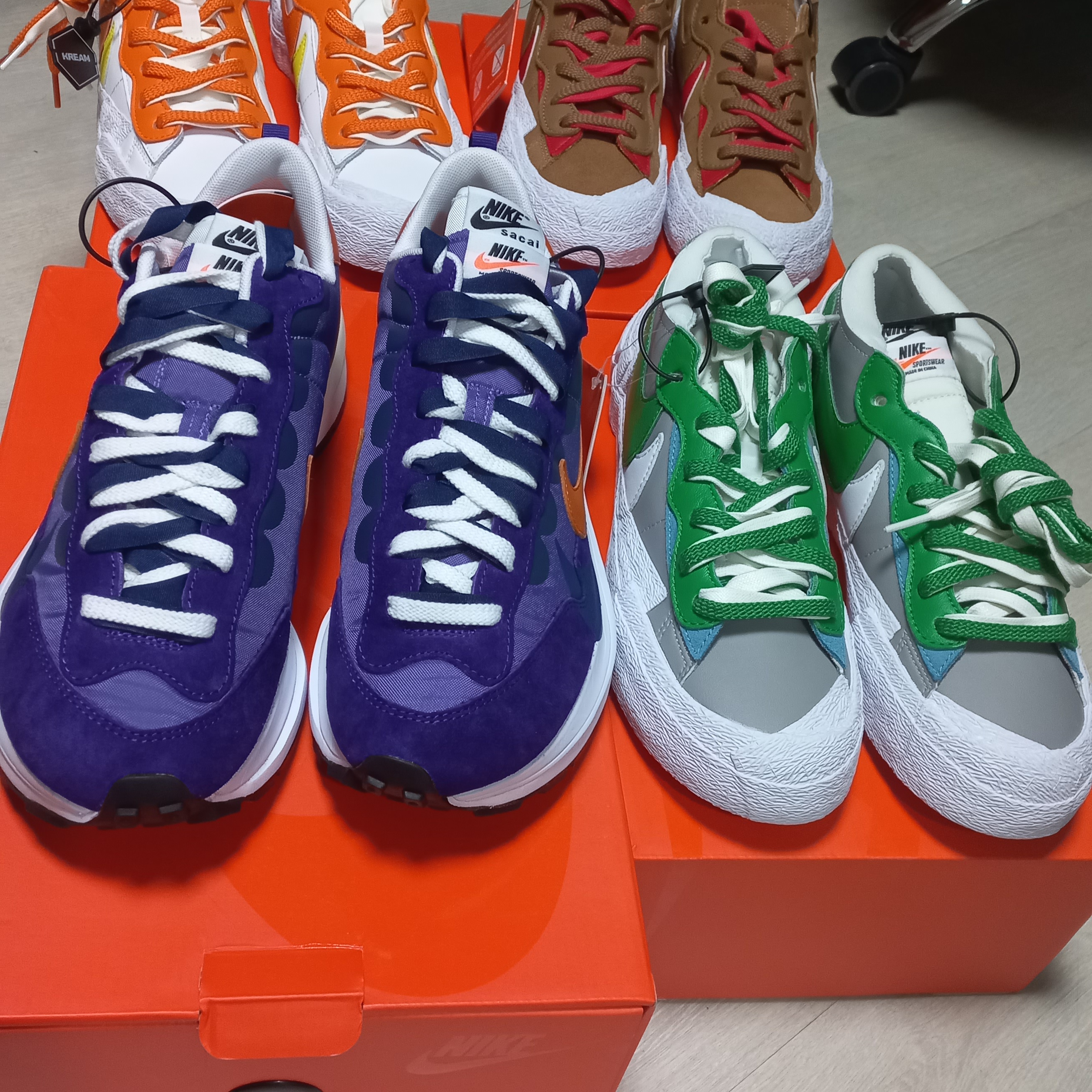 Nike x Sacai VaporWaffle Dark Iris, Nike x Sacai Blazer Low Magma Orange 착용 스타일 - 4