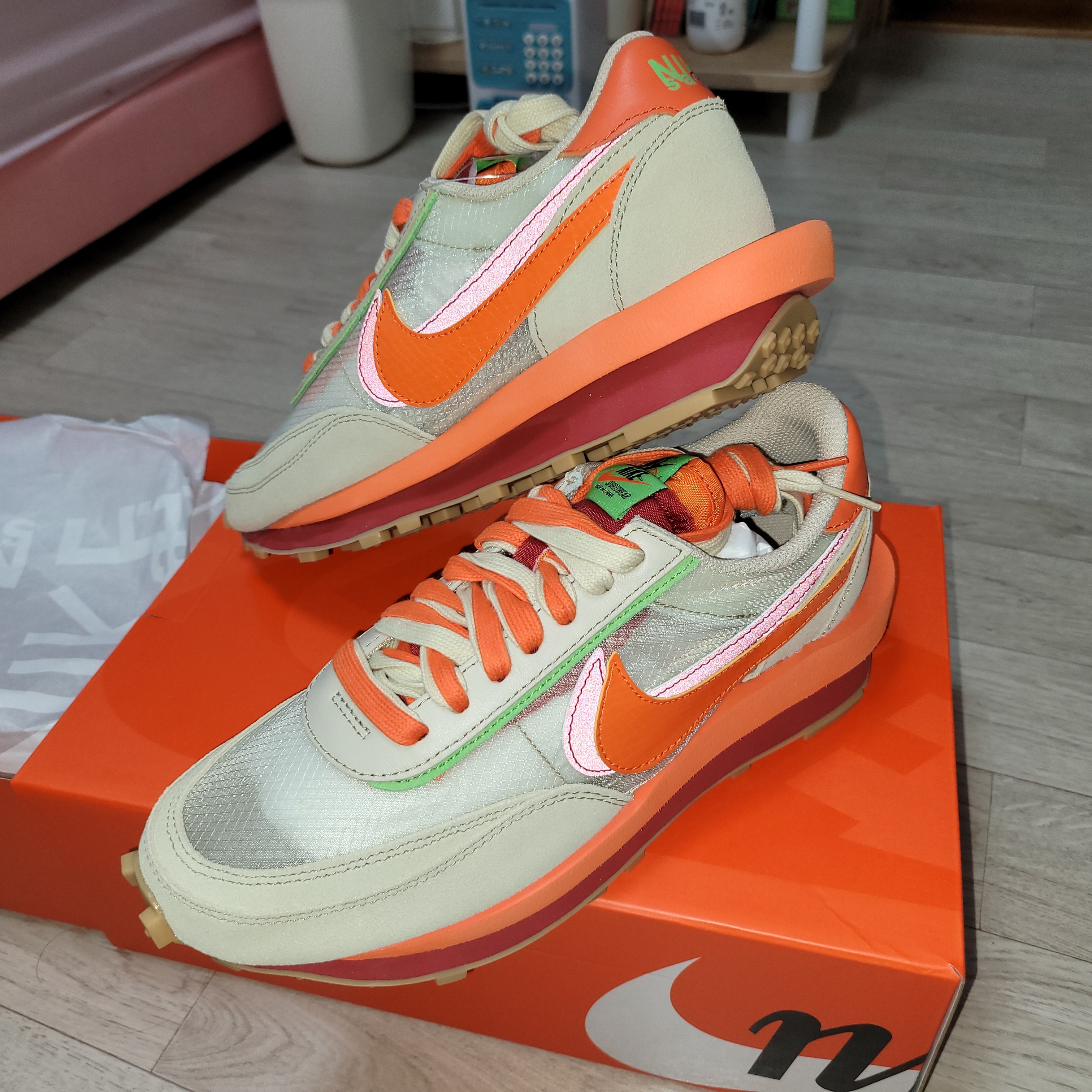 Nike x Sacai x Clot LDWaffle Orange Blaze 착용 스타일 - 3